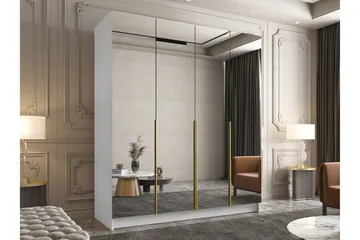 Vadstena Garderob med Spegel 200 cm - Vit/Guld - Förvaring - Garderober & garderobssystem