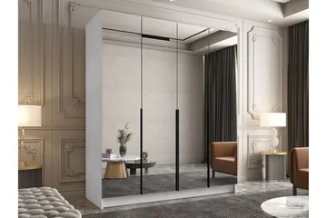 Vadstena Garderob med Spegel 200 cm - Vit/Svart - Förvaring - Garderober & garderobssystem