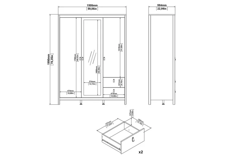 Vallvidera Garderob med Spegel 150x199 cm - Beige - Förvaring - Garderober & garderobssystem