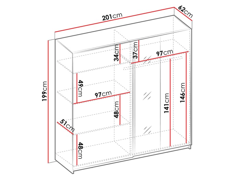 Veylan Garderob med spegel 201x199 cm - vit - Förvaring - Garderober & garderobssystem