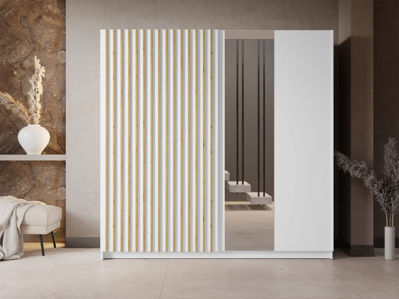 Veylan Garderob med spegel 201x199 cm - vit - Förvaring - Garderober & garderobssystem