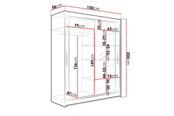 Westa Garderob 150 cm i Trä med Glasdörr - Beige - Förvaring - Garderober & garderobssystem