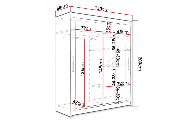 Westa Garderob 150x58x200 cm - Vit - Förvaring - Garderober & garderobssystem