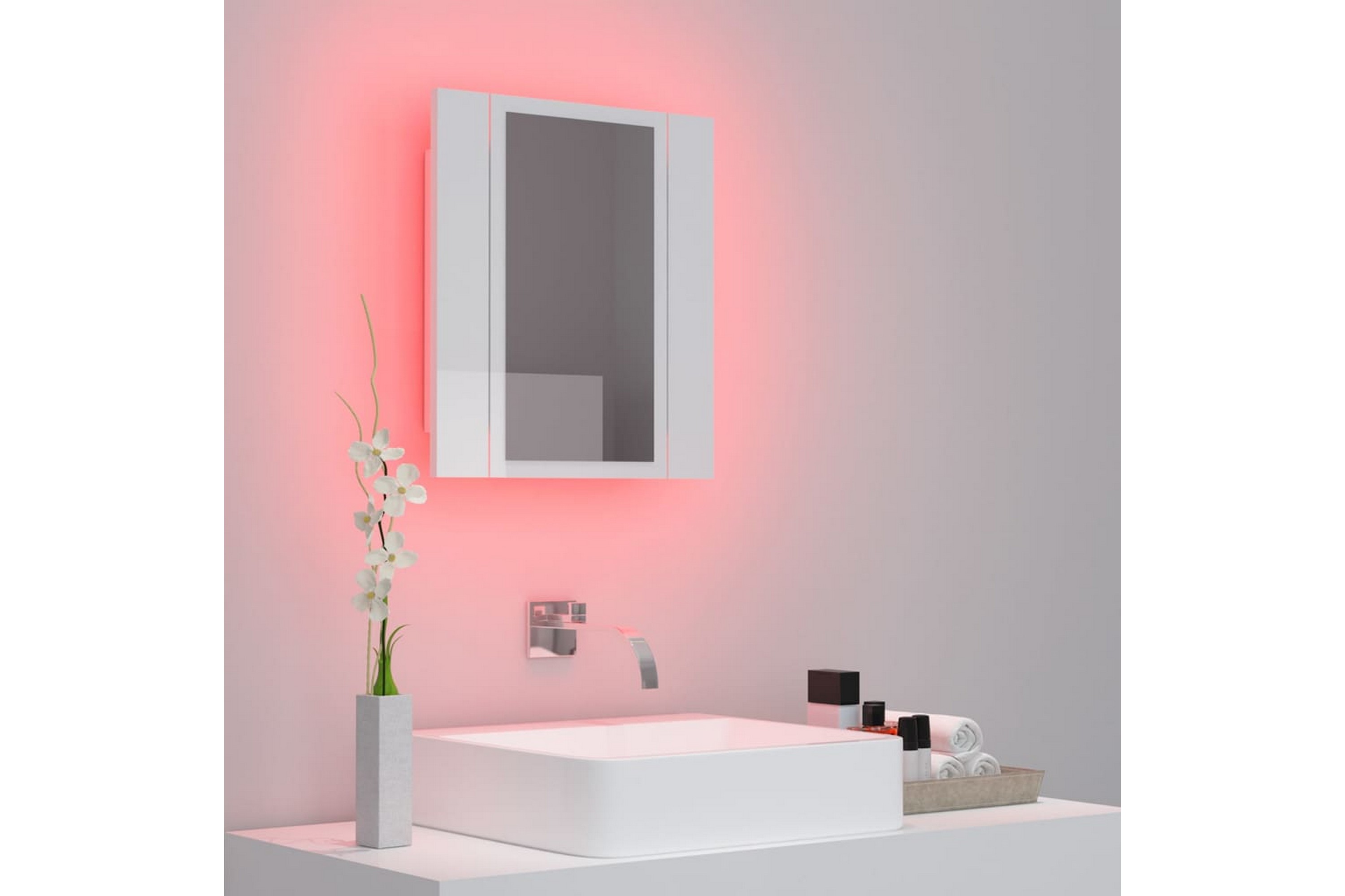 Spegelskåp för badrum LED vit högglans 40x12x45 cm - Vit