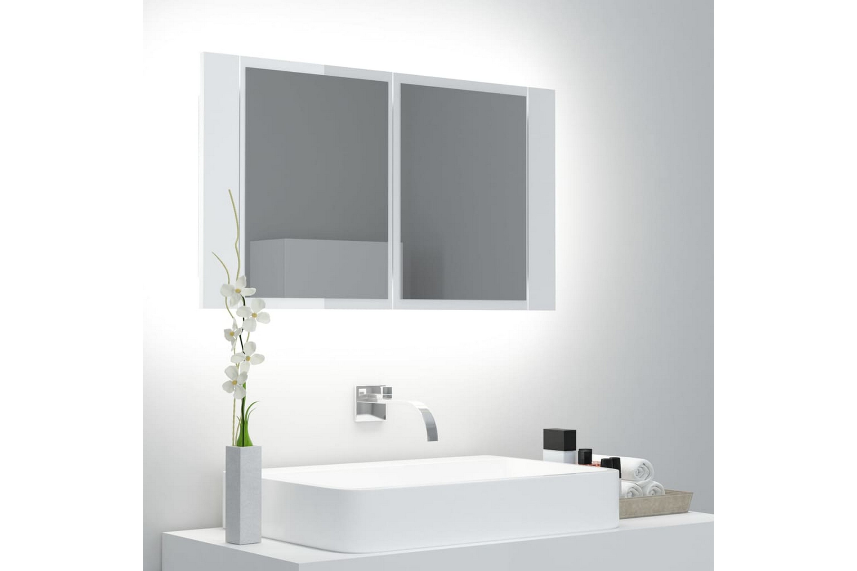 Spegelskåp för badrum LED vit högglans 80x12x45 cm - Vit 804969