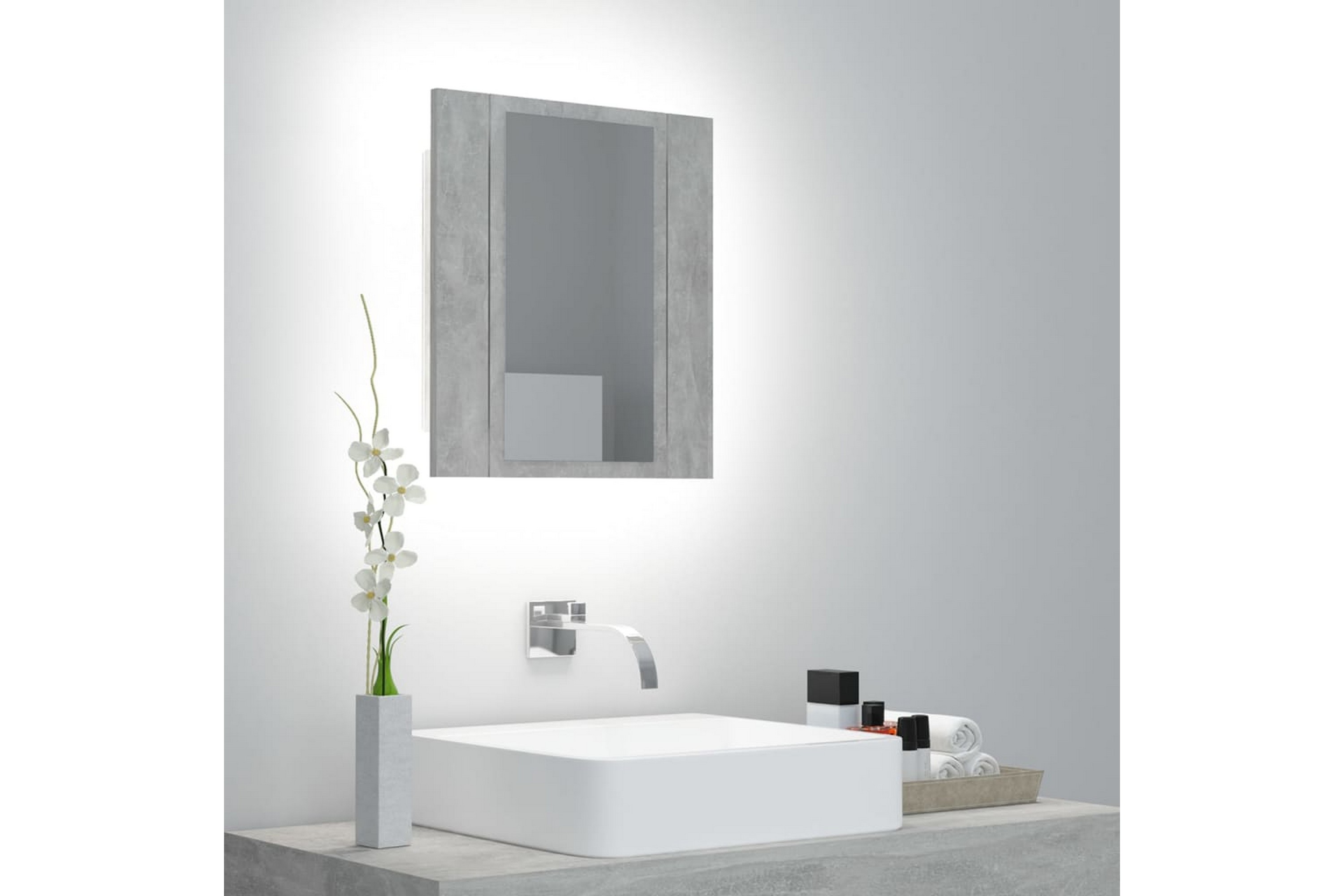 Spegelskåp med LED betonggrå 40x12x45 cm - Grå