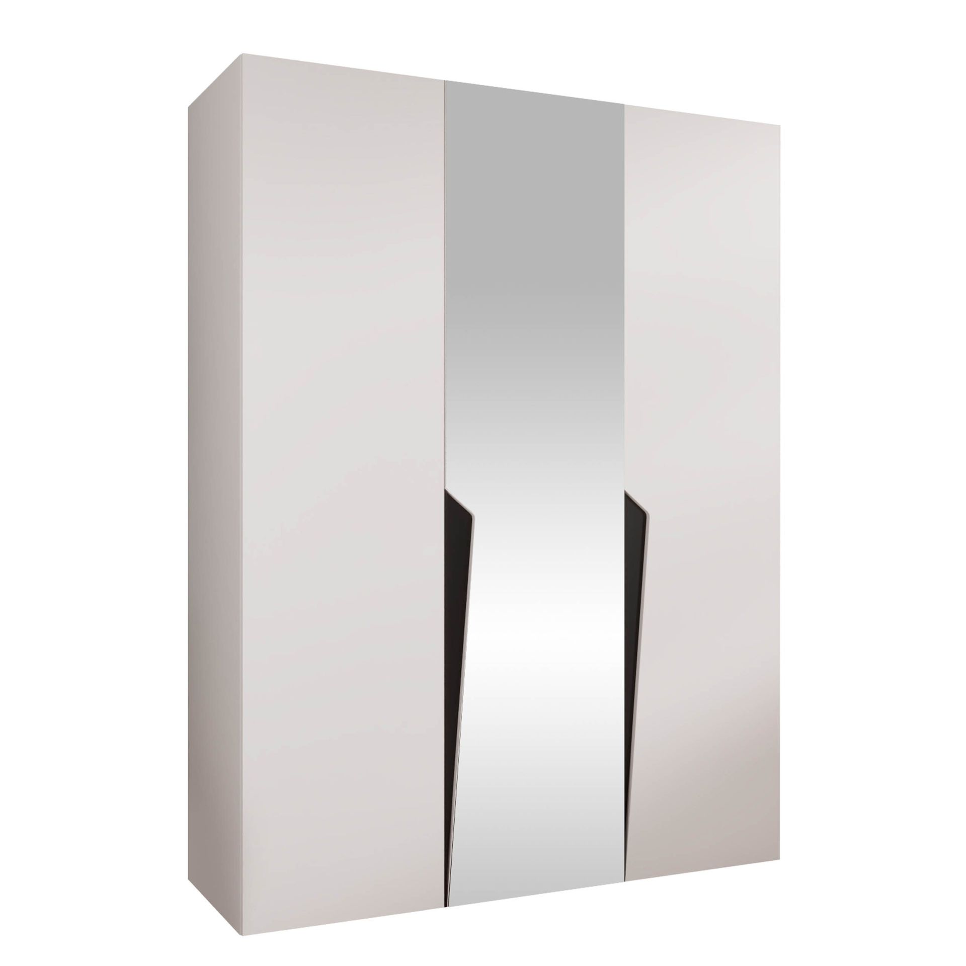 Barile Garderob med spegel 150 cm - Vit med svarta detaljer/speglad/silverf&auml;rgad framsida