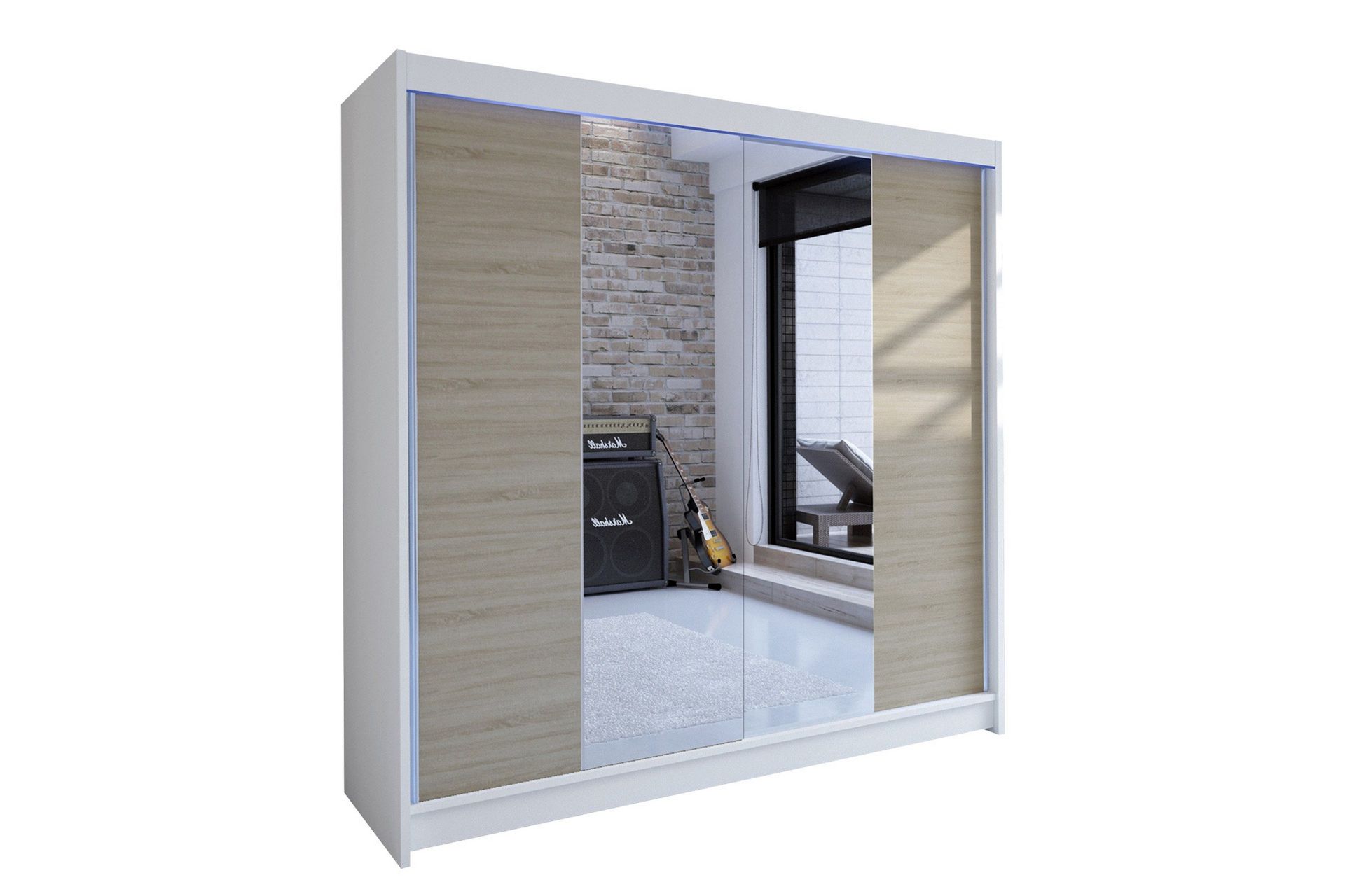 canderbury garderob med spegel 180x215 cm - brun/vit