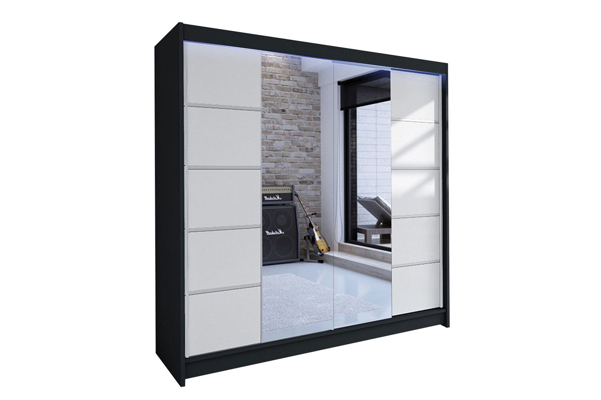 Canderbury Garderob med Spegel 180x215 cm - Vit/Svart