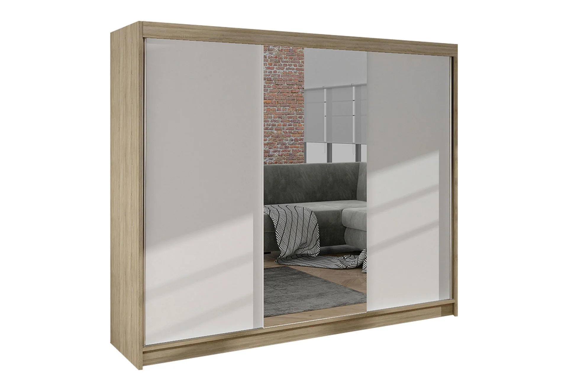 Cyria Garderob med Spegel 200x215 cm - Beige/Vit