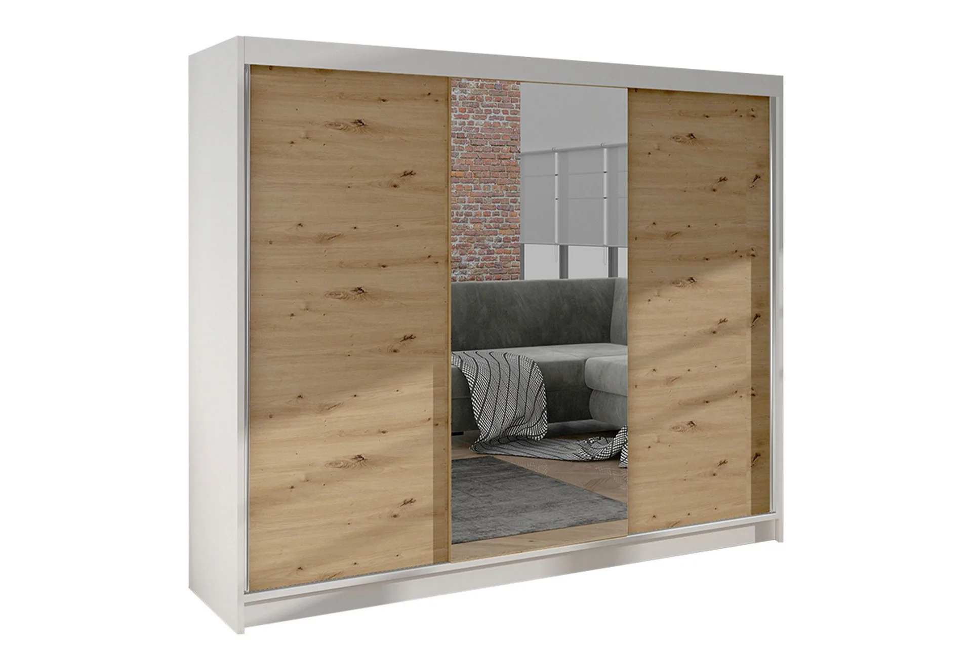 Cyria Garderob med Spegel 200x215 cm - Brun/Vit
