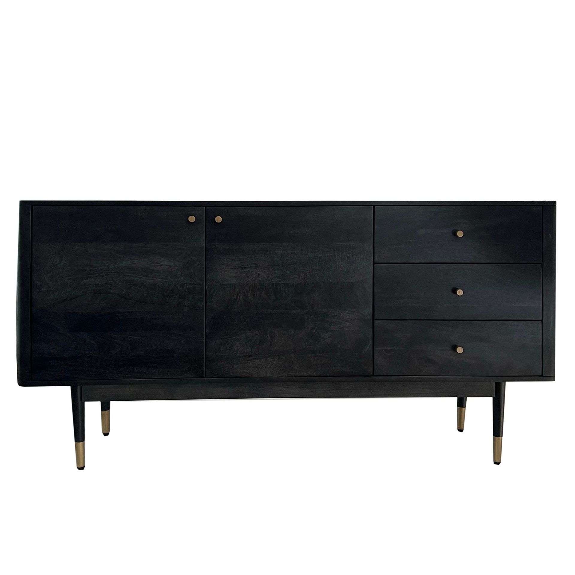 Beluna Sideboard 160 cm - djupsvart med guldfärgade detaljer