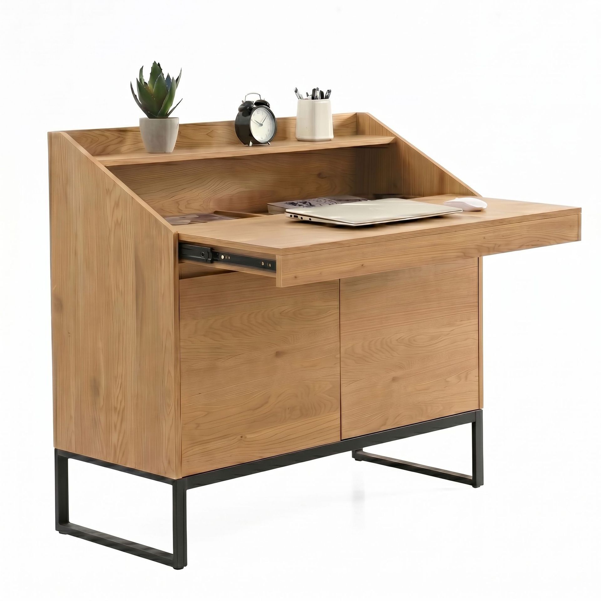 Walvik Sekretär 100 cm i MDF med metallben - ekdekor / svart