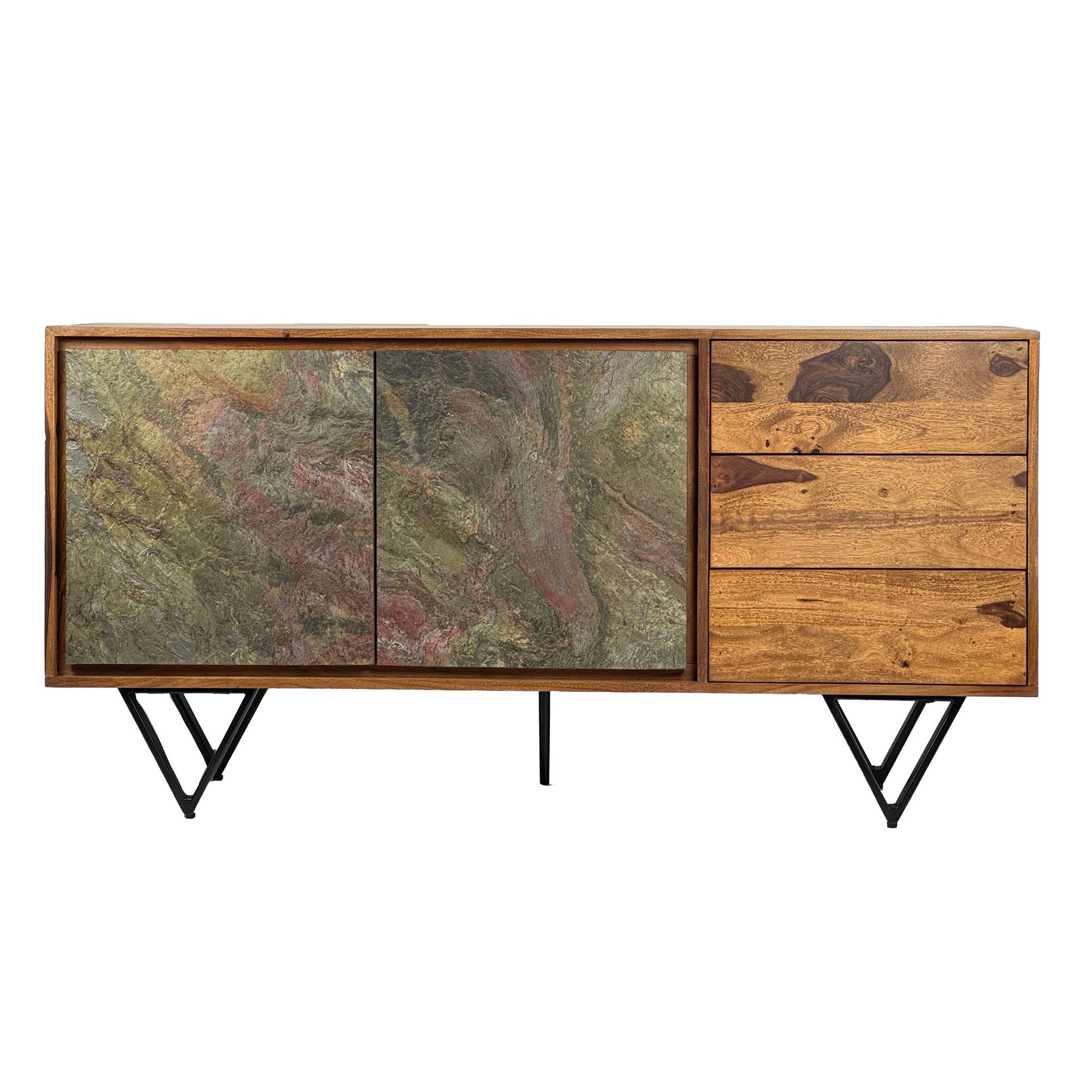 Corena Sideboard 150 cm - naturbrun stenimitation och svarta ben