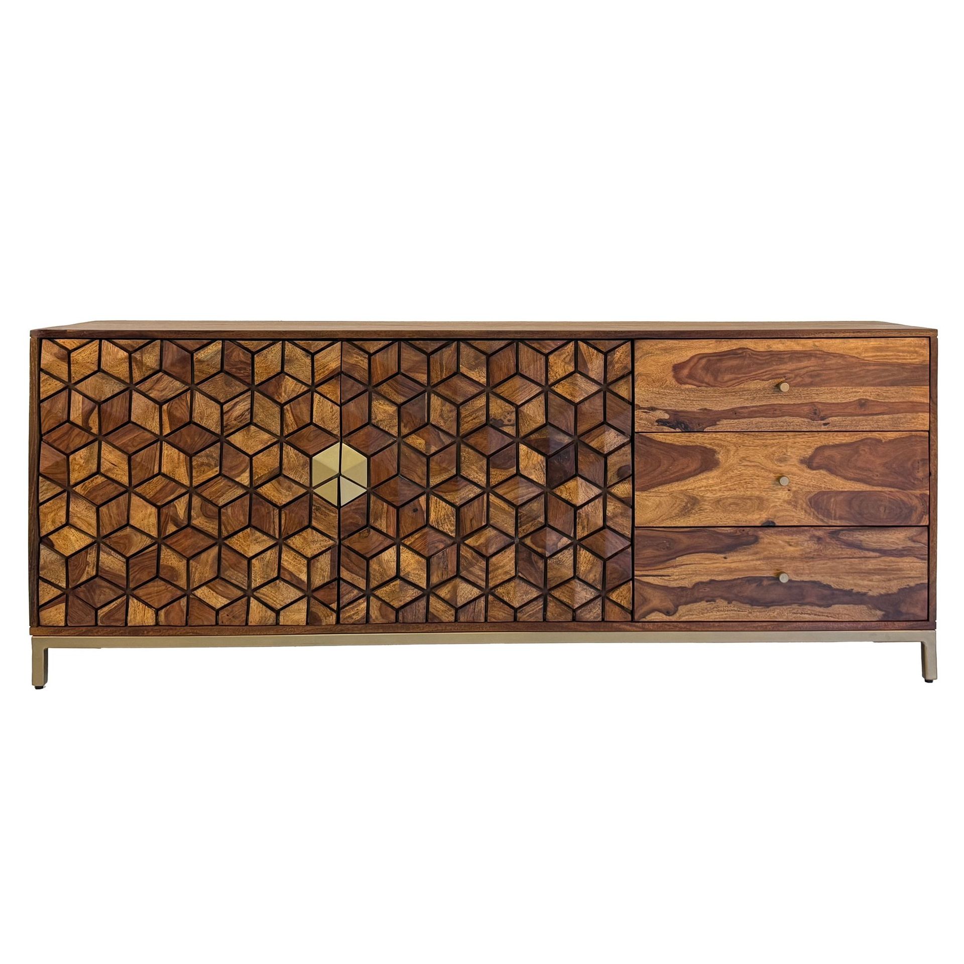 Coruna Sideboard 180 cm - varm mörkbrun och guld