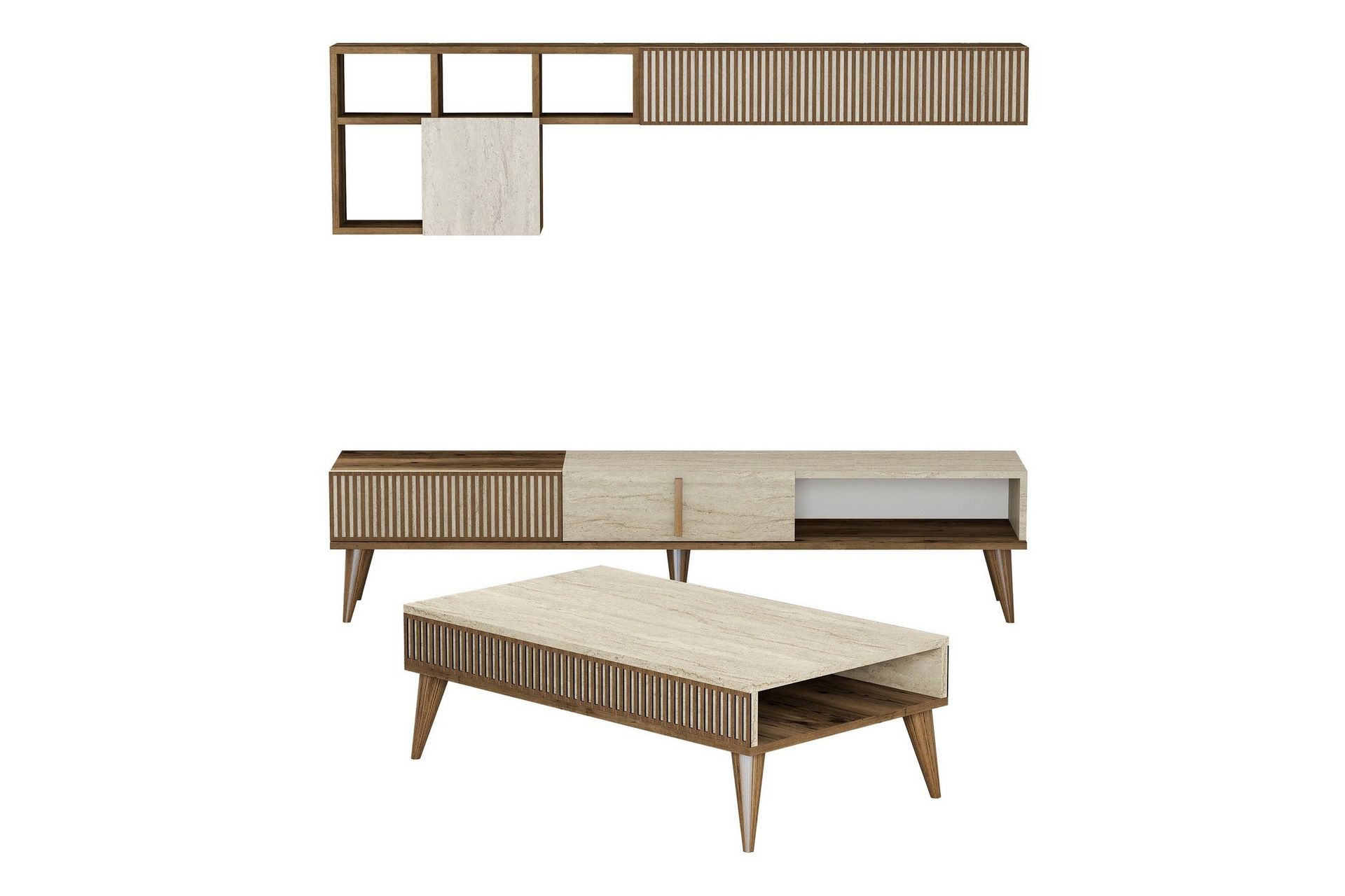Lissione Möbelset För Vardagsrum - Valnöt/Beige