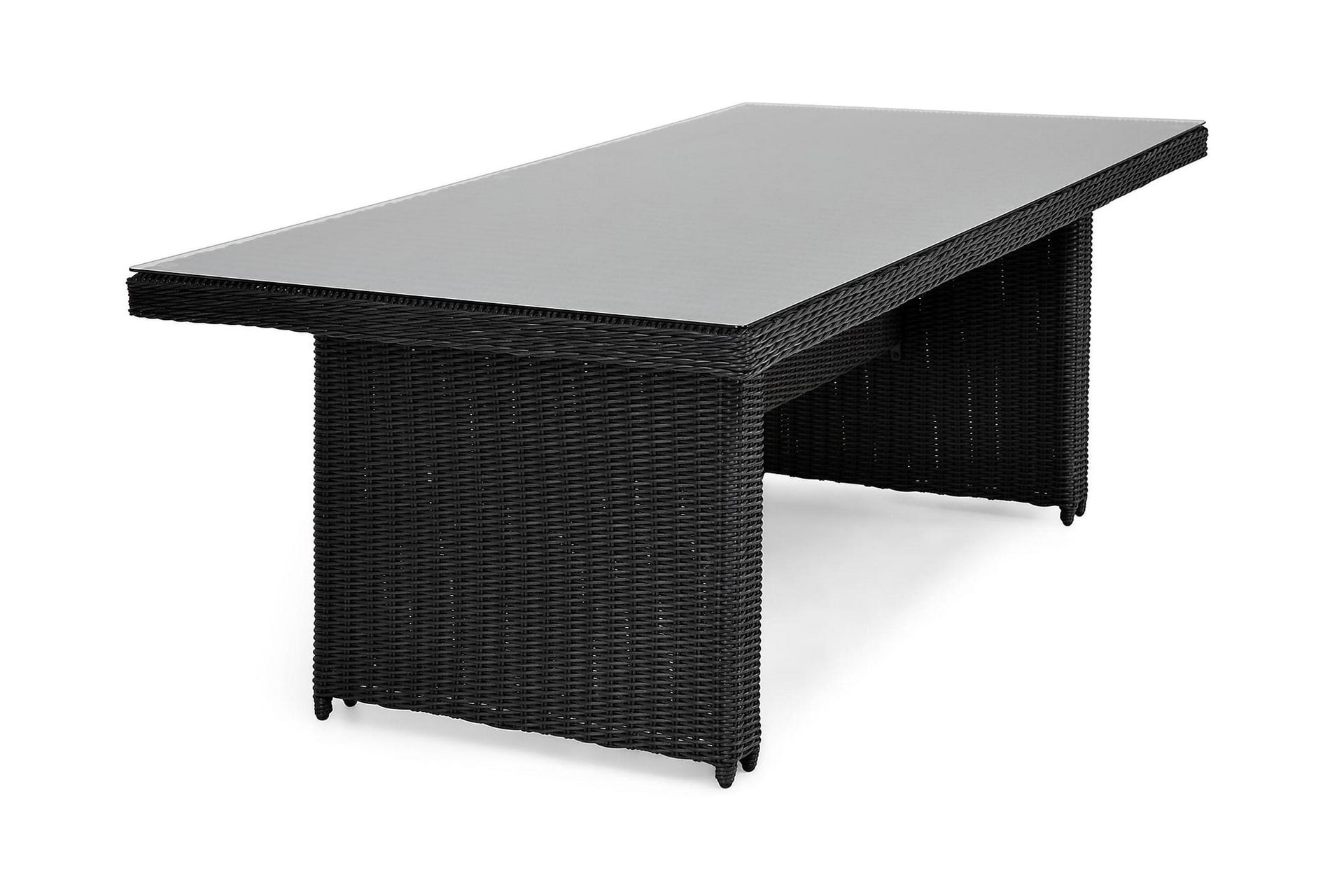 Marcus Stort Matbord Utomhus 200x100 cm – Utebord i konstrotting med glasskiva för Uteplats och Trädgård - Svart