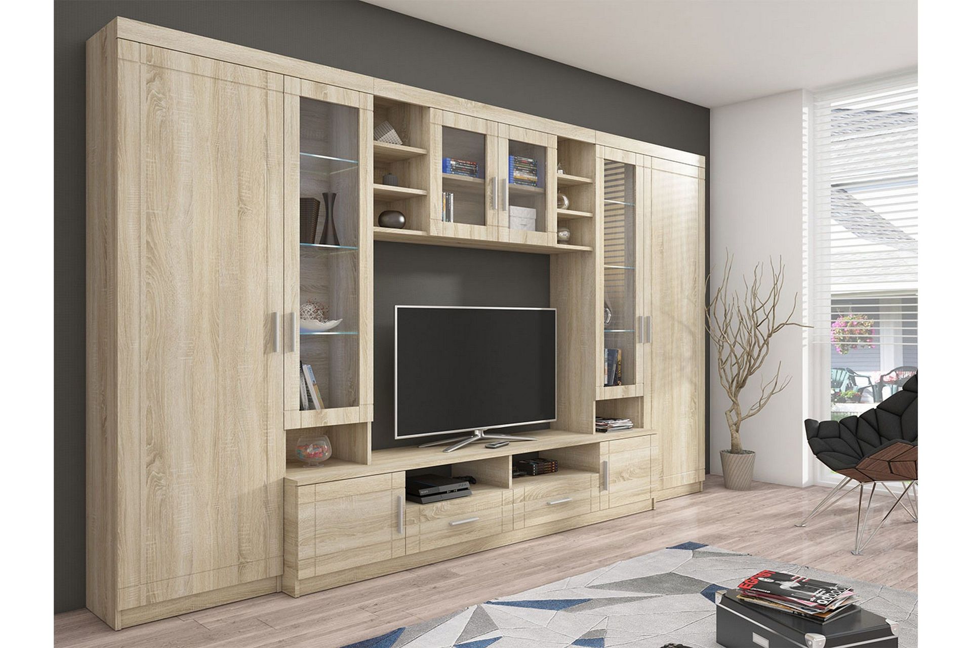 Paris Vardagsrumsset 340x44x197,5 cm - Ek/Vit Led-Belysning