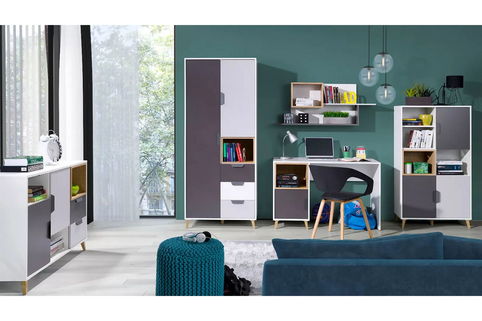 Sayuki Möbelset För Vardagsrum - Vit/Grå