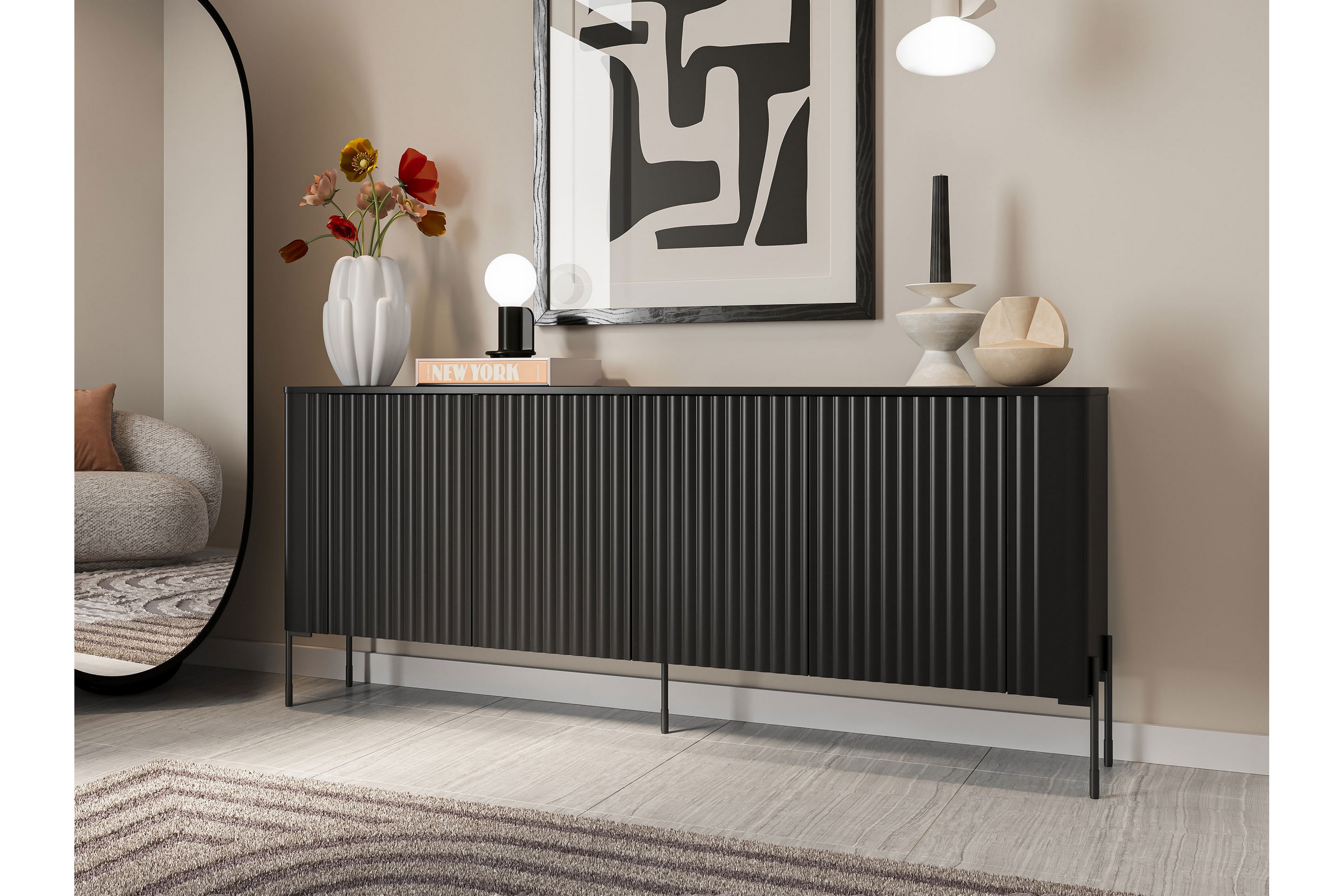 sherie skänk 190x40 cm - svart