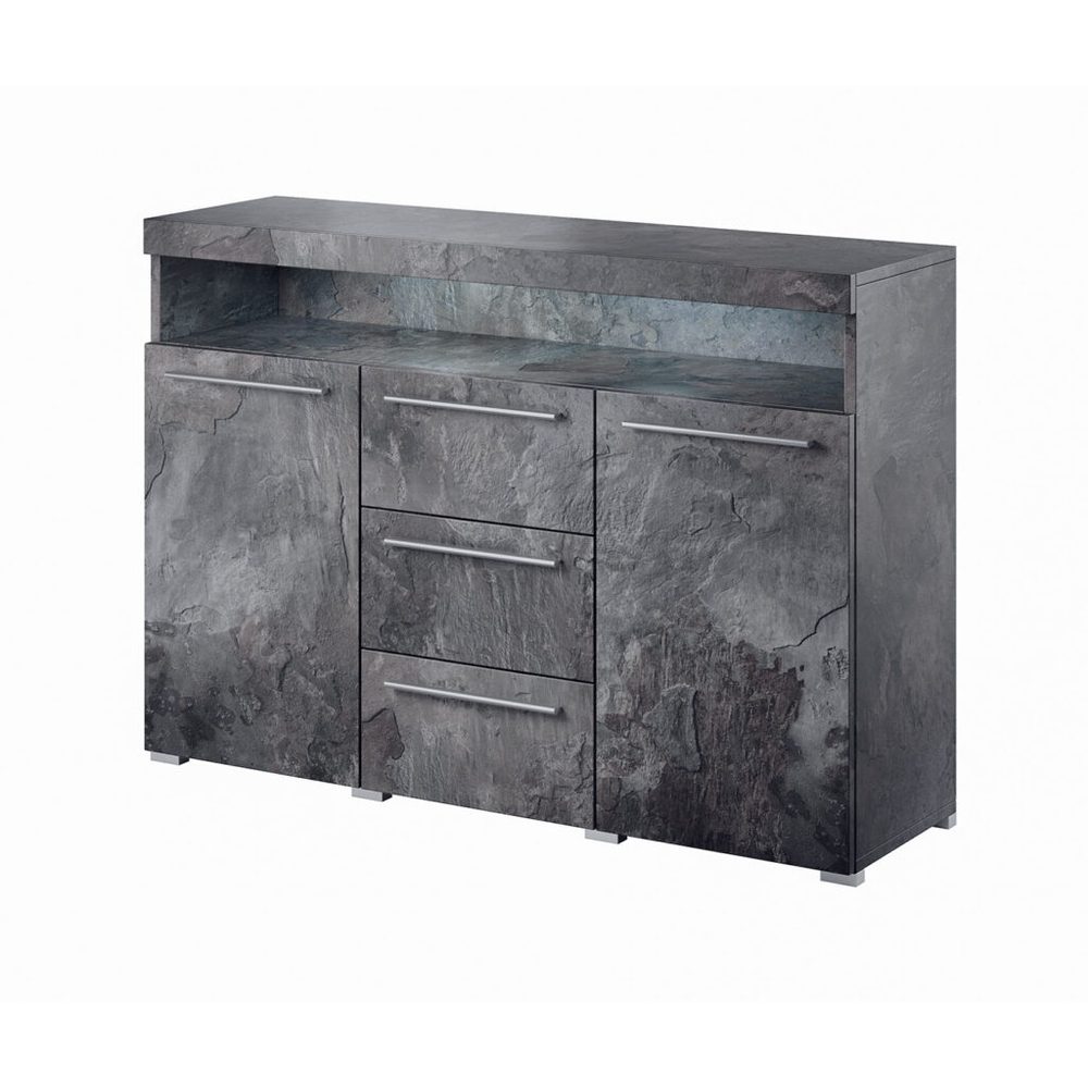 sideboard indien 2 dörrar med 3 lådor - skiffer, 132 cm