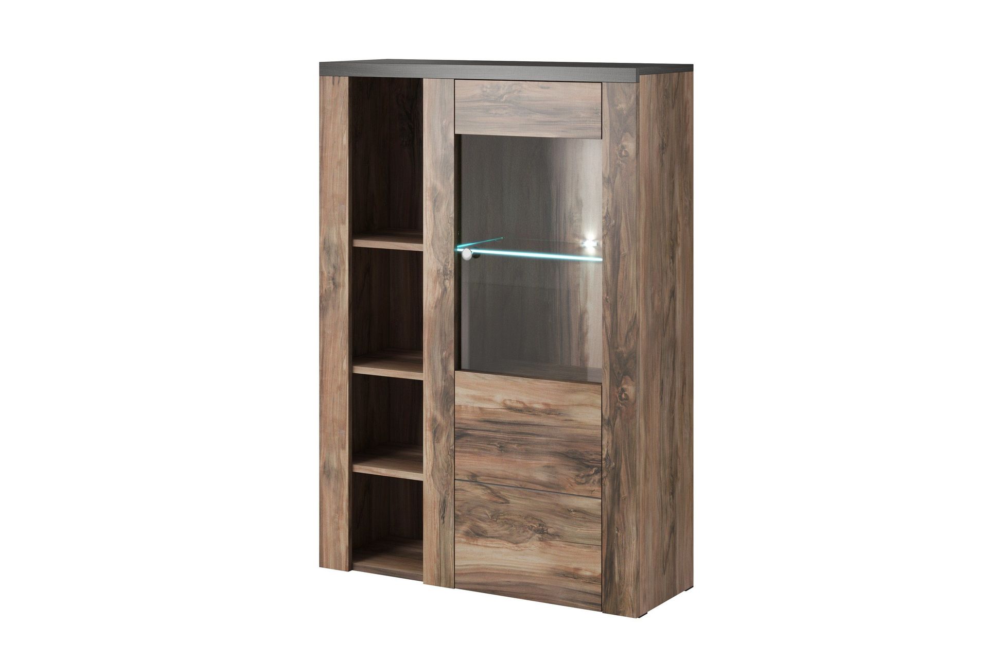 Cicely Sideboard i M&ouml;rkt Tr&auml; med Glasd&ouml;rr - Brun