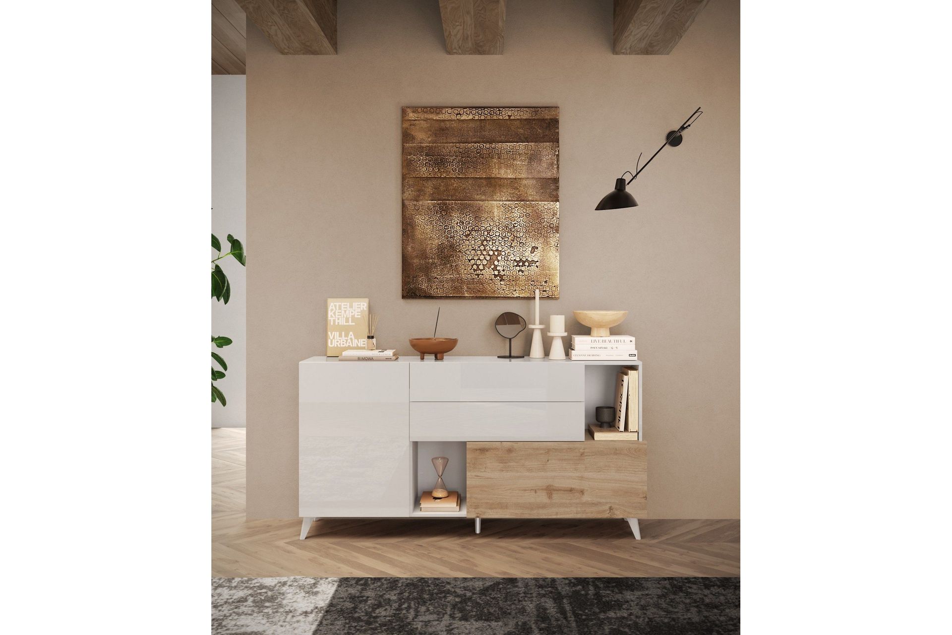 Monaco Skänk 181x42 cm - Vit/Brun