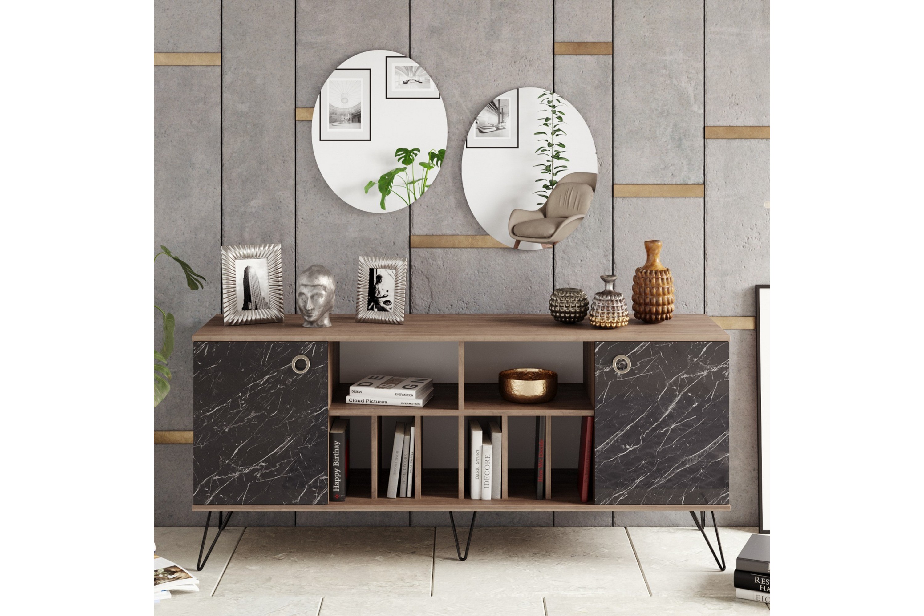 Sidobord Loddington 180 cm ValnötSvart