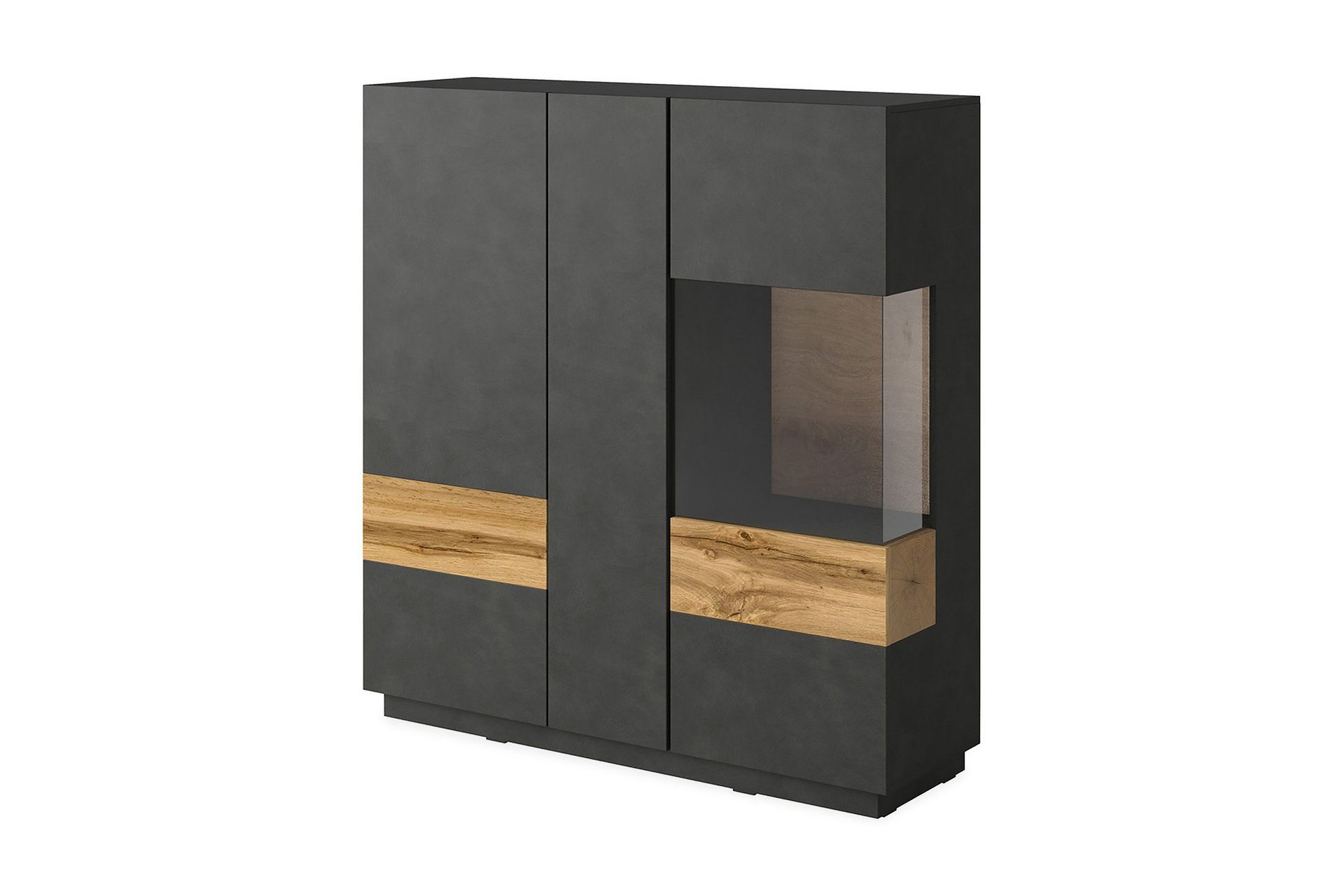 Tomeka Sideboard i Tr&auml; med Glasd&ouml;rr - Svartgr&aring;