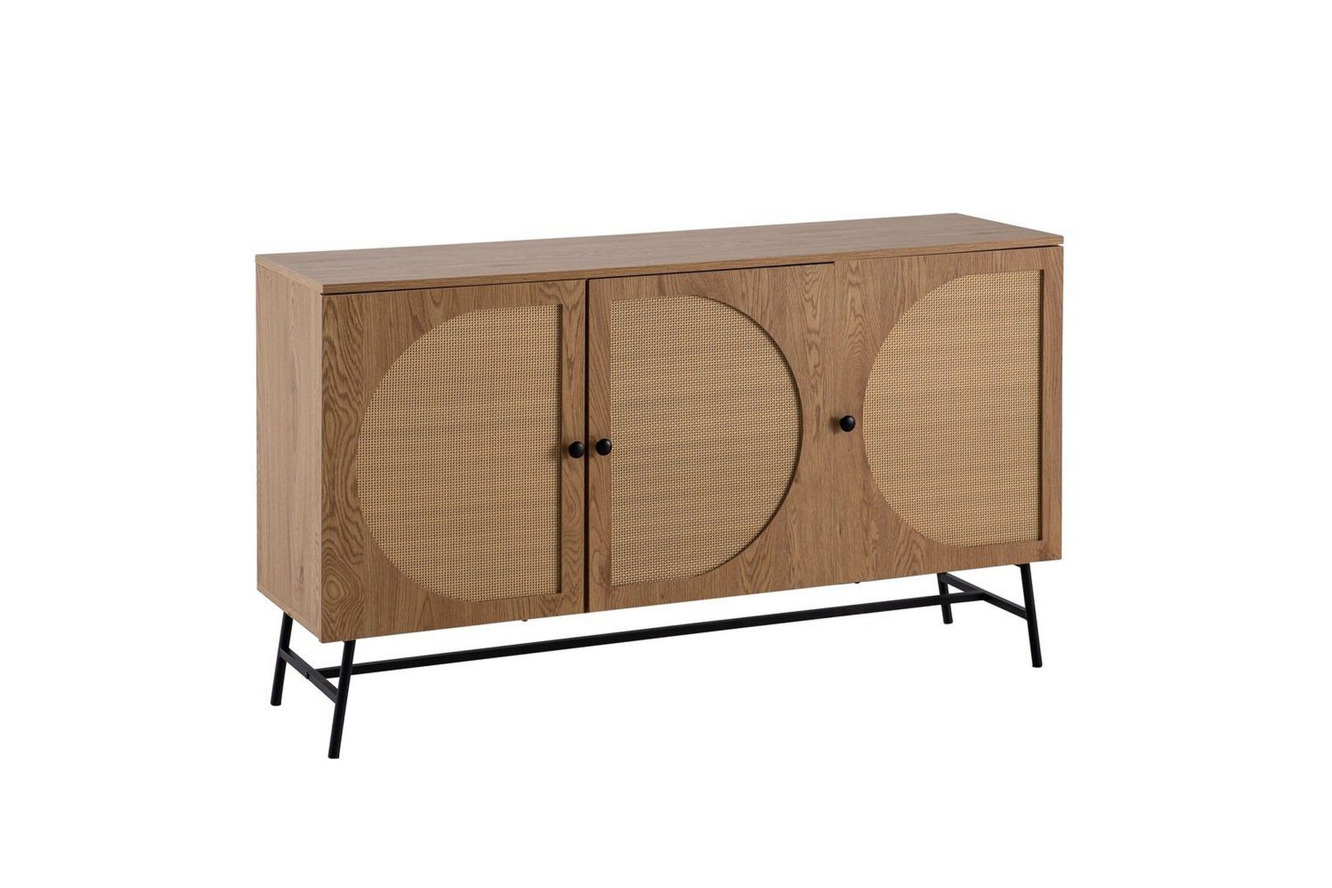 sideboard wohnling folierad spånskiva ekoptik halvcirkel rottingväv look 3 dörrar modern -