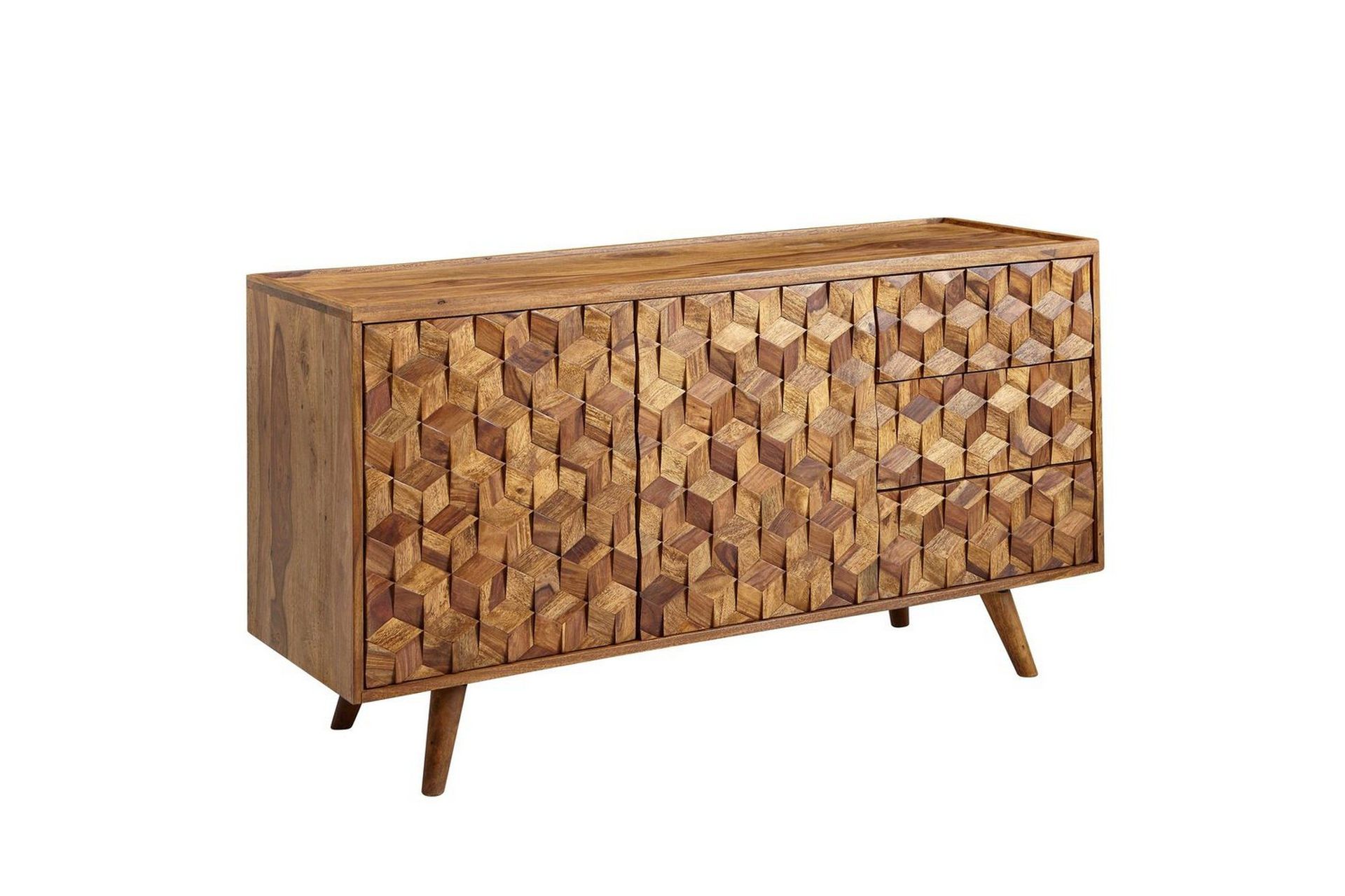 Sideboard Wohnling Massivt tr&auml; 3D kub-look front 138 cm Lantlig stil -