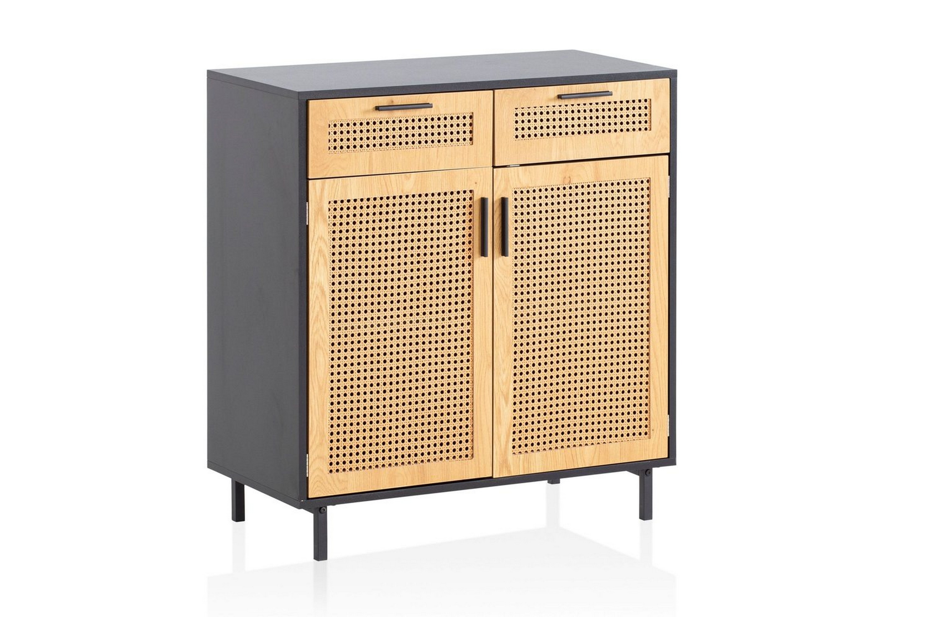 sideboard wohnling melaminbelagd mdf 80 cm 2 dörrar 2 lådor med wienerflätning modern -