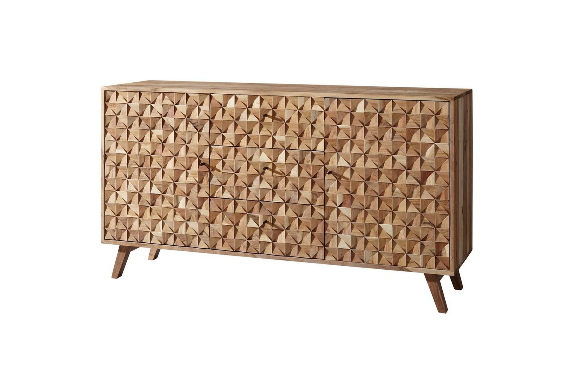 Sideboard Wohnling Rewa Solitt Tr&auml; 160 cm med Kubisk Front 2 D&ouml;rrar 3 L&aring;dor Lantligt -