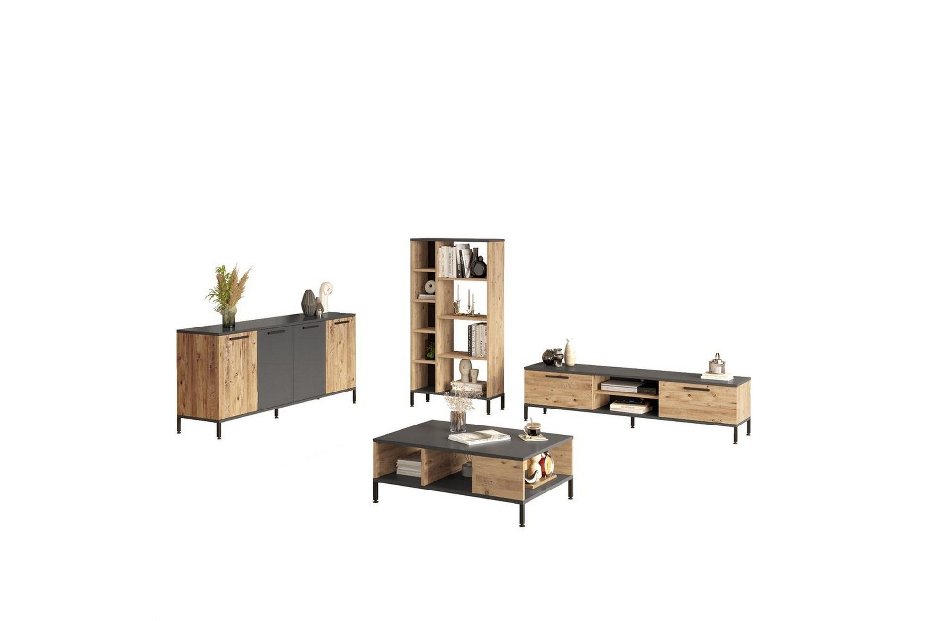 Vardagsrum Möbelset Zephral Atlantic Pine / Antracit - Natur/Antracit