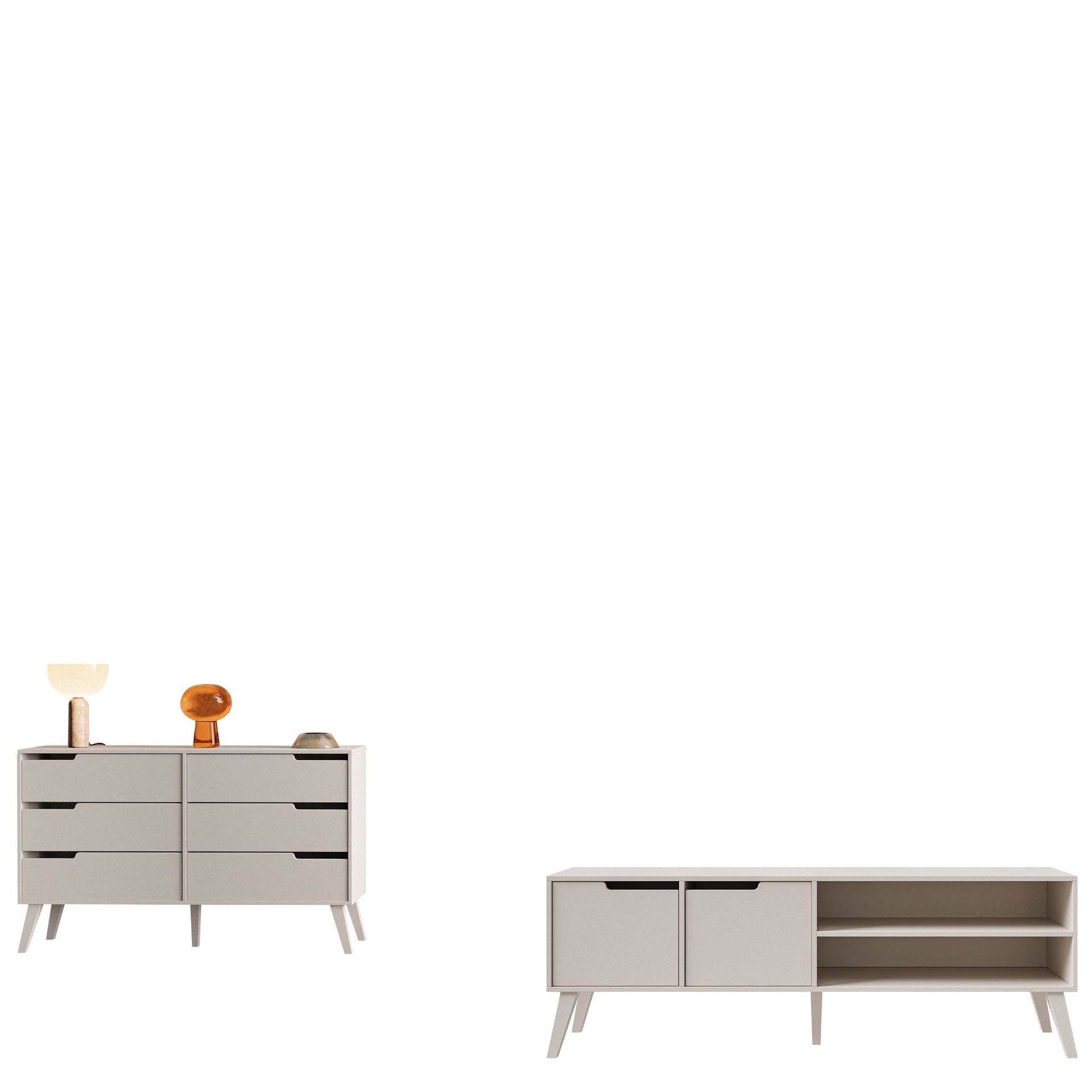 Virello M&ouml;belset vardagsrum - Tv-b&auml;nk och sk&auml;nk - beige