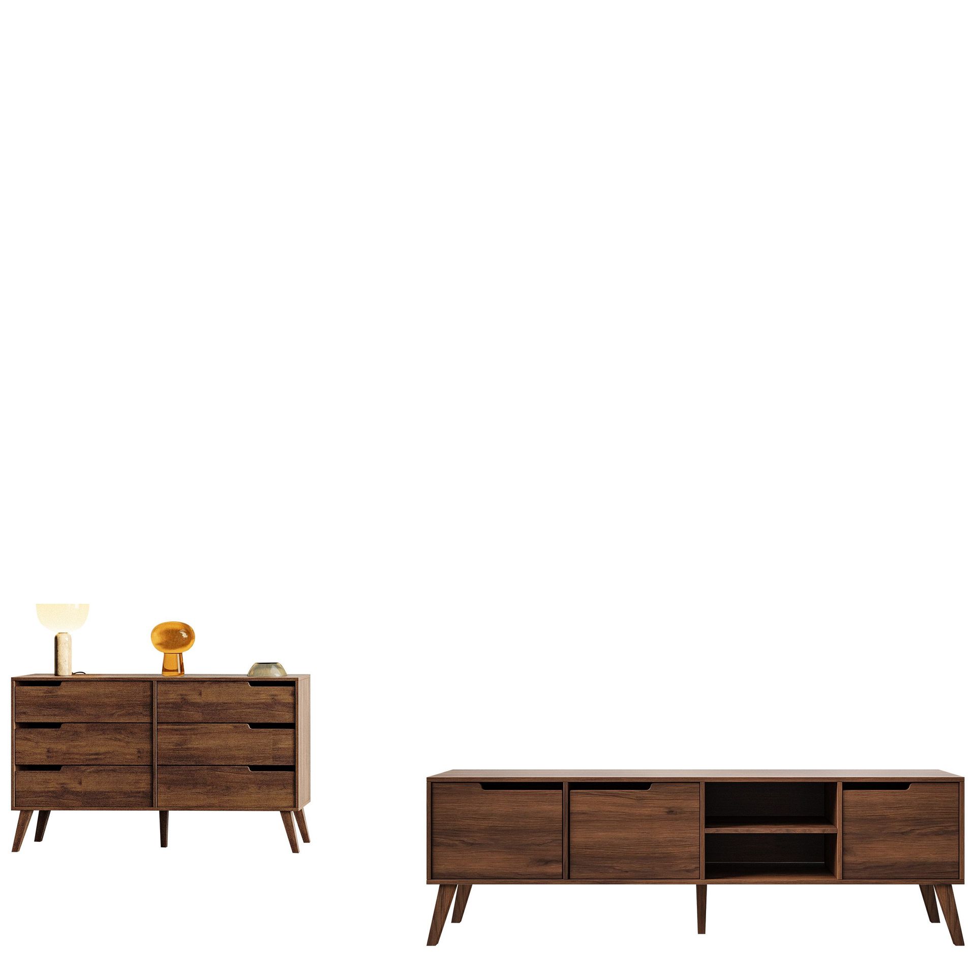 Virello M&ouml;belset vardagsrum - Tv-b&auml;nk och sk&auml;nk - brun