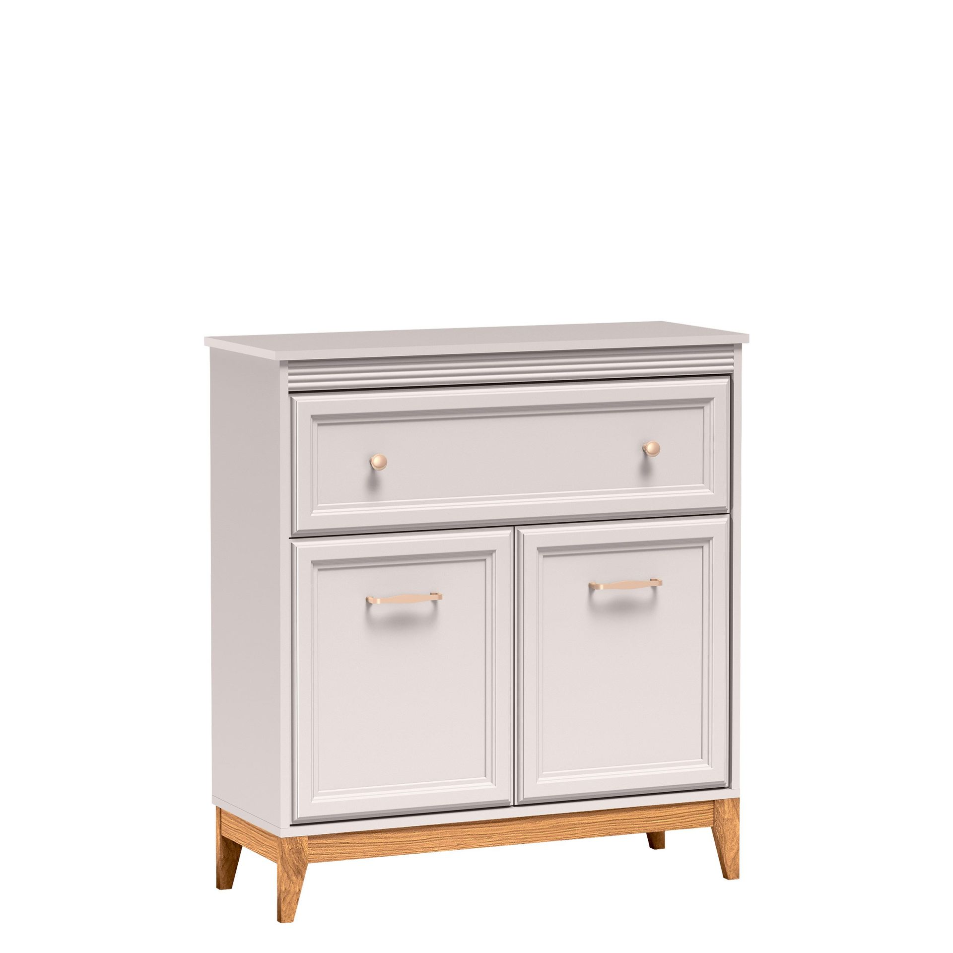 Zeylor Sideboard 92 cm - beige med ben i naturek och guld-kopparfärgade handtag