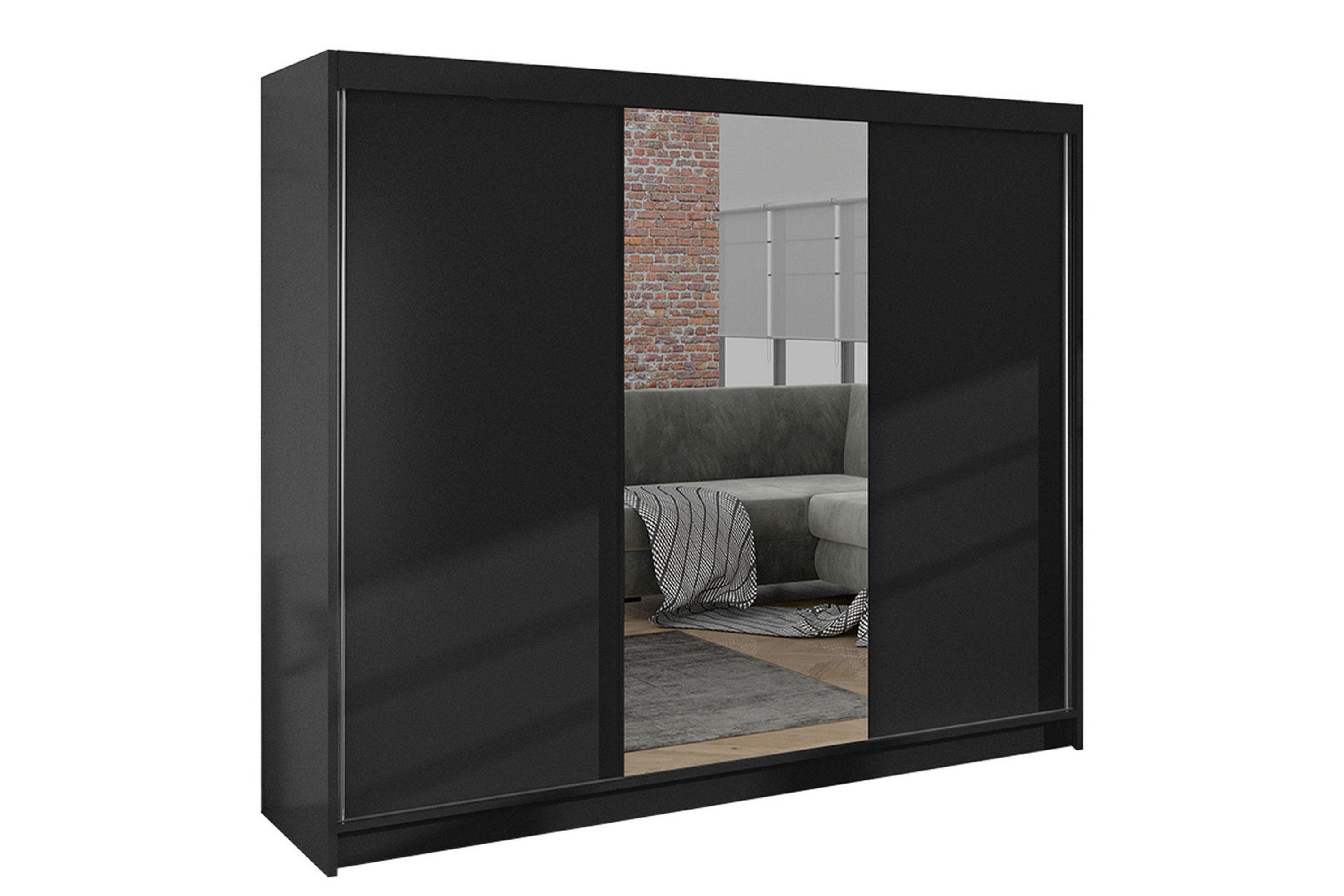 Garderob med Spegel Cyria 200x215 cm Svart