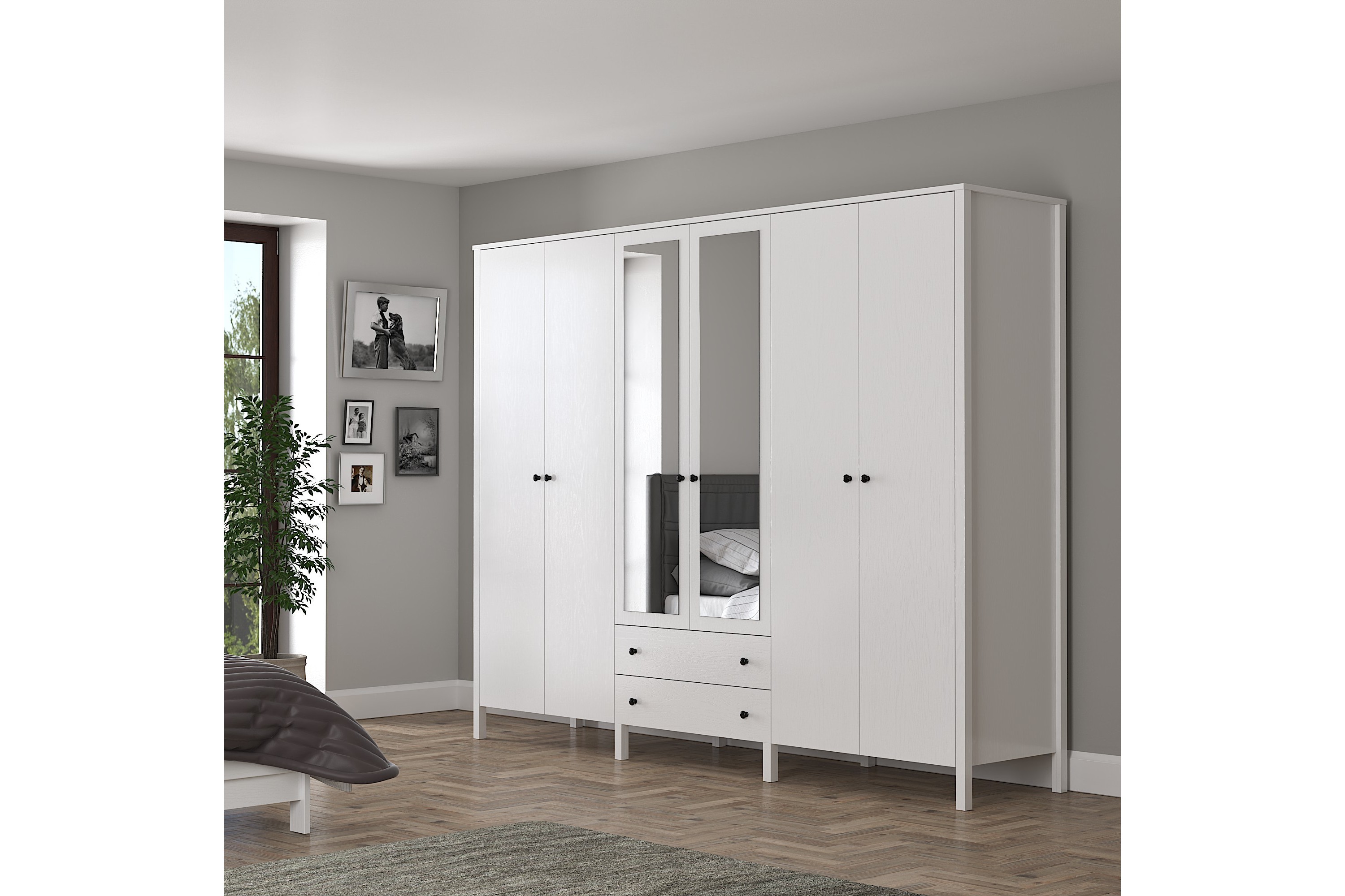 Garderob med Spegel Elspet 240x195 cm Brun/Vit