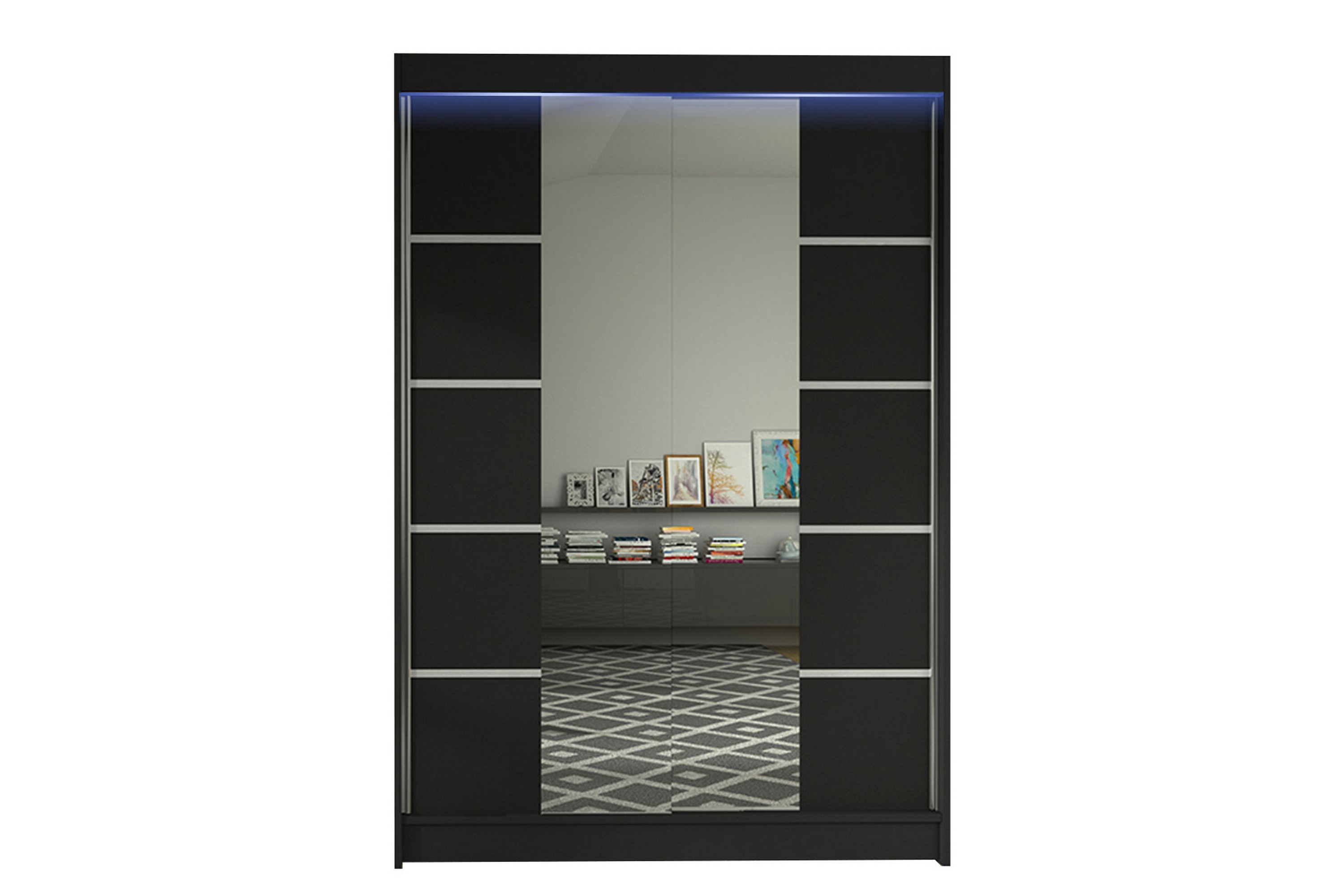 garderob med spegel ottery 120x200 cm - svart