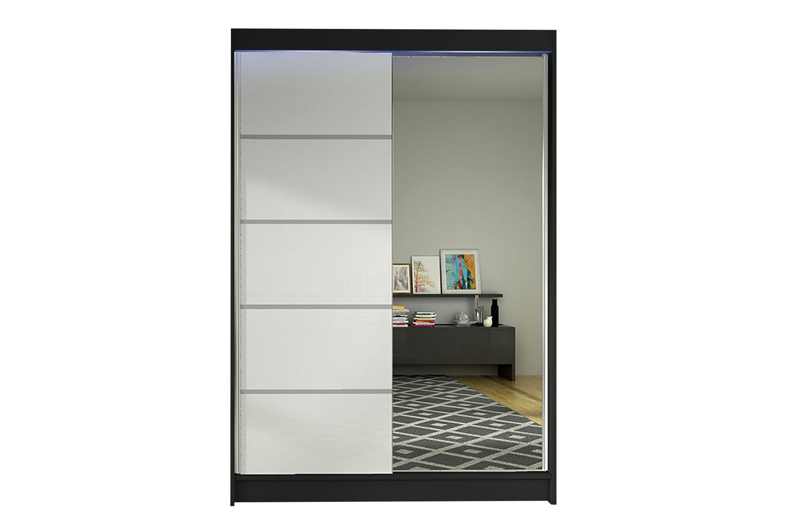 Garderob med Spegel Ottery 120x200 cm Vit/Svart