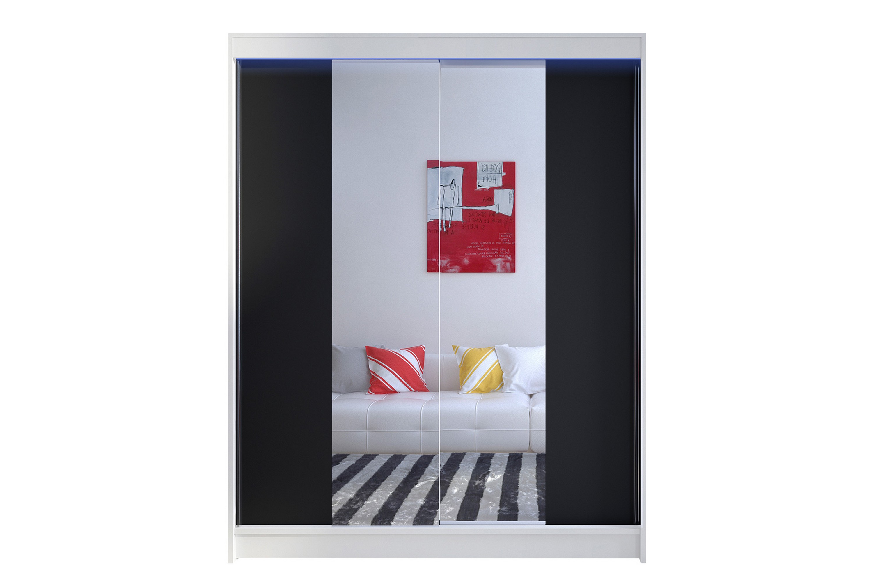 Garderob med Spegel Richmond 150x200 cm Svart/Vit