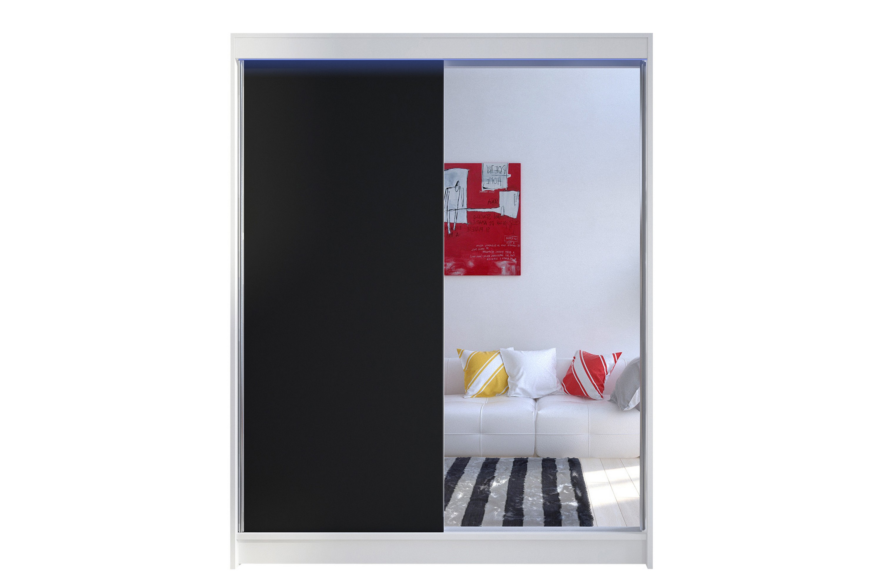 garderob med spegel richmond 150x200 cm - svart/vit