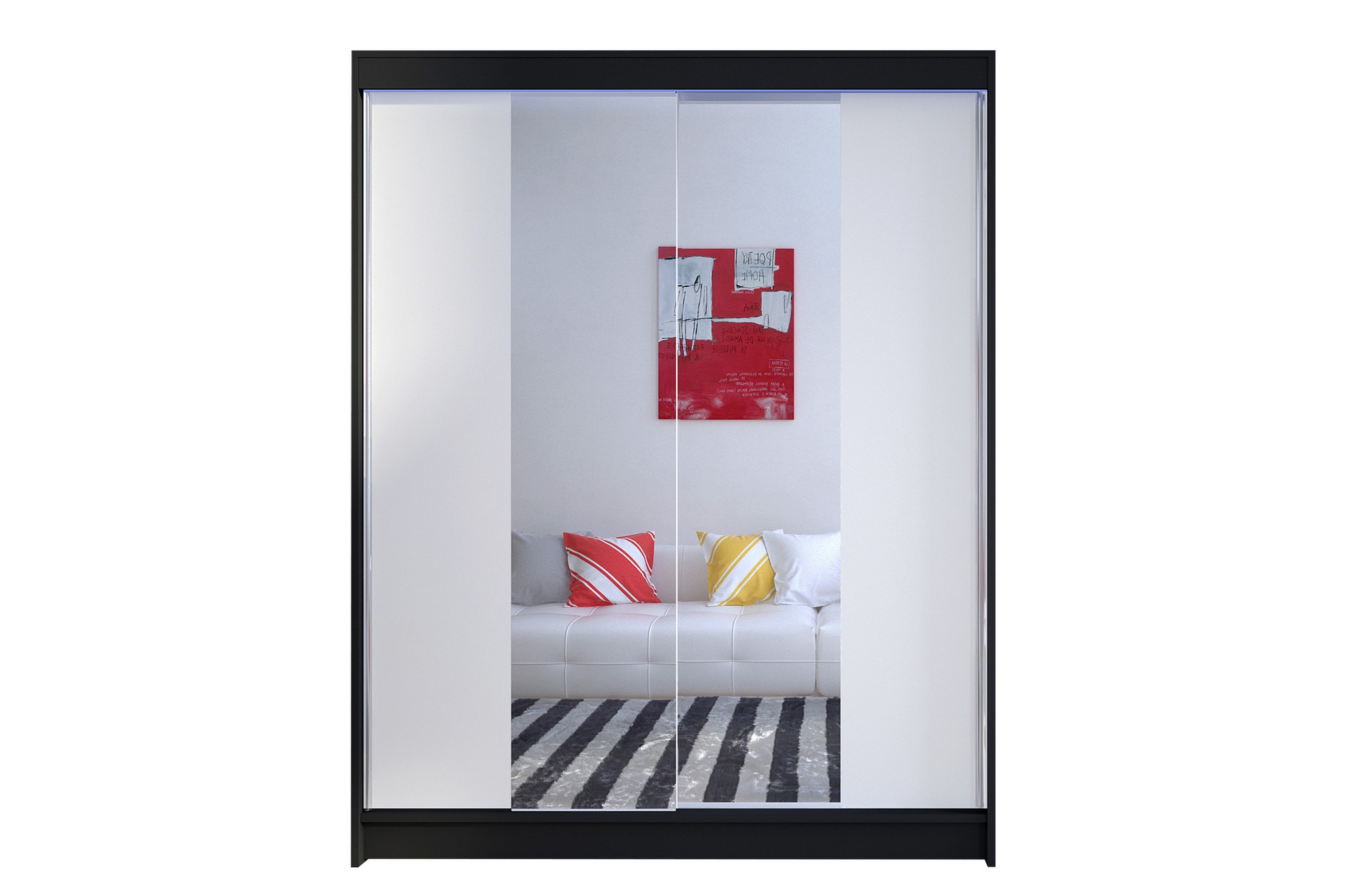 Garderob med Spegel Richmond 150x200 cm Vit/Svart