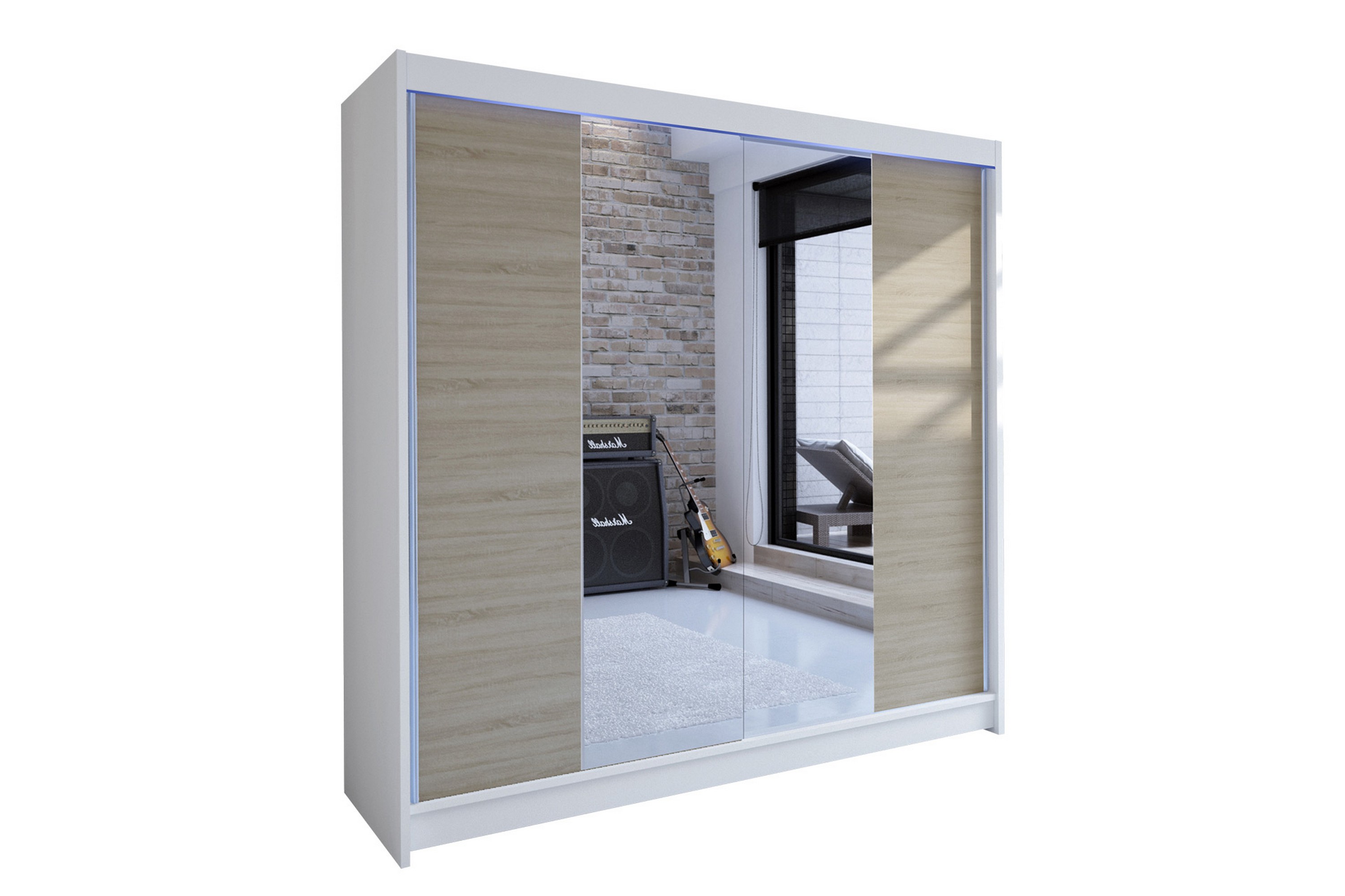 garderob med spegel wallinford 180x215 cm - brun/vit