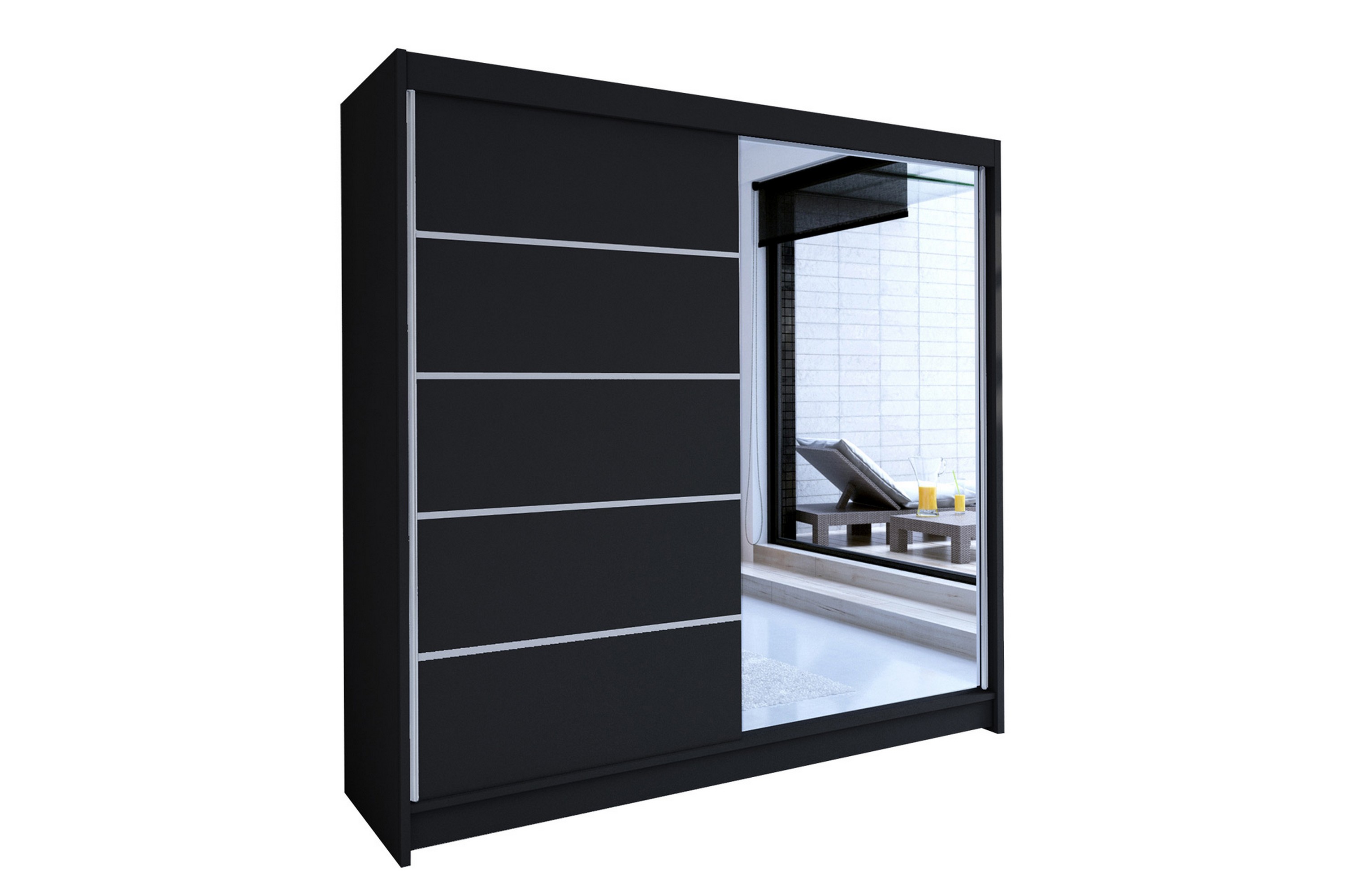 Garderob med Spegel Wallinford 180x215 cm Svart