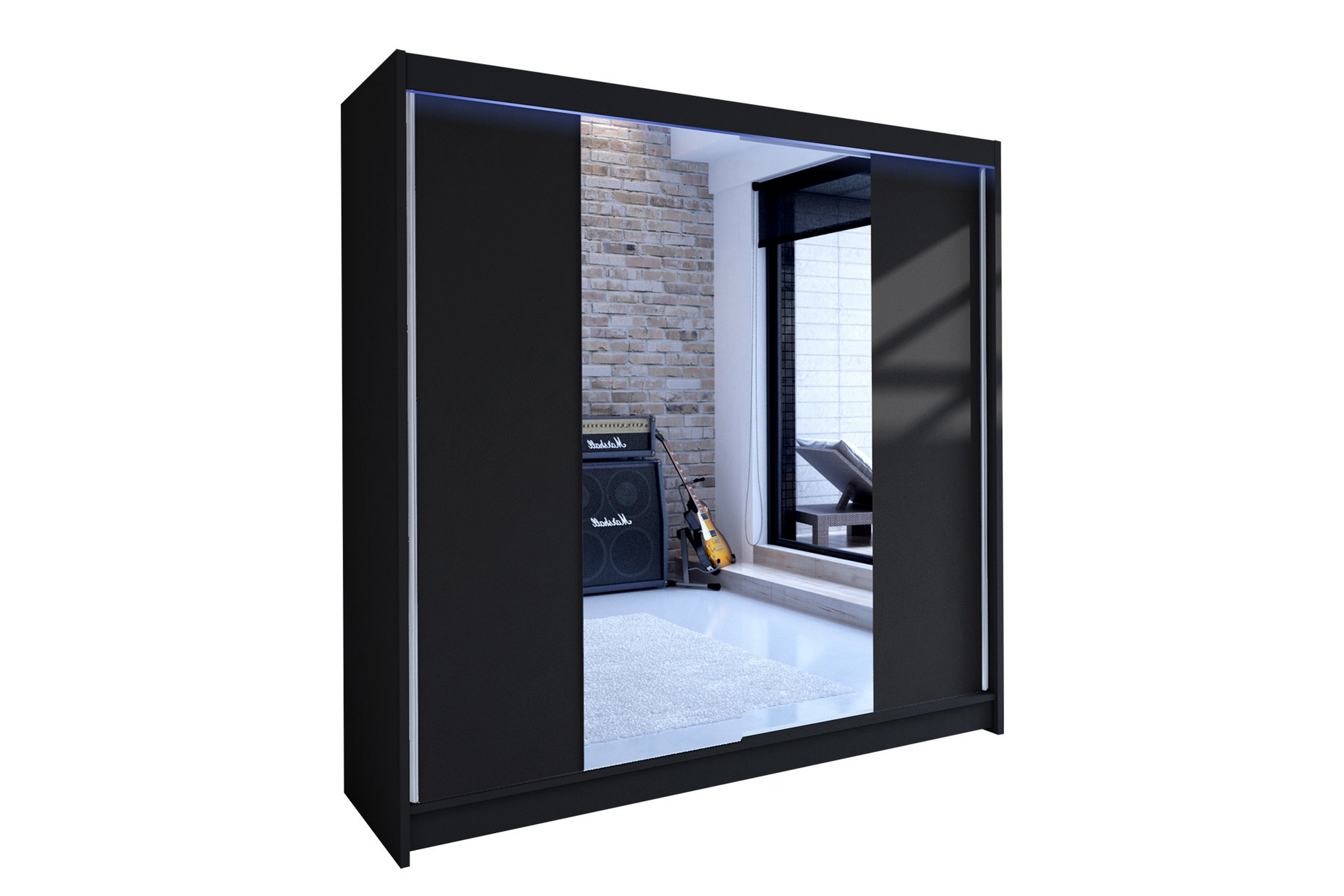 garderob med spegel wallinford 180x215 cm - svart