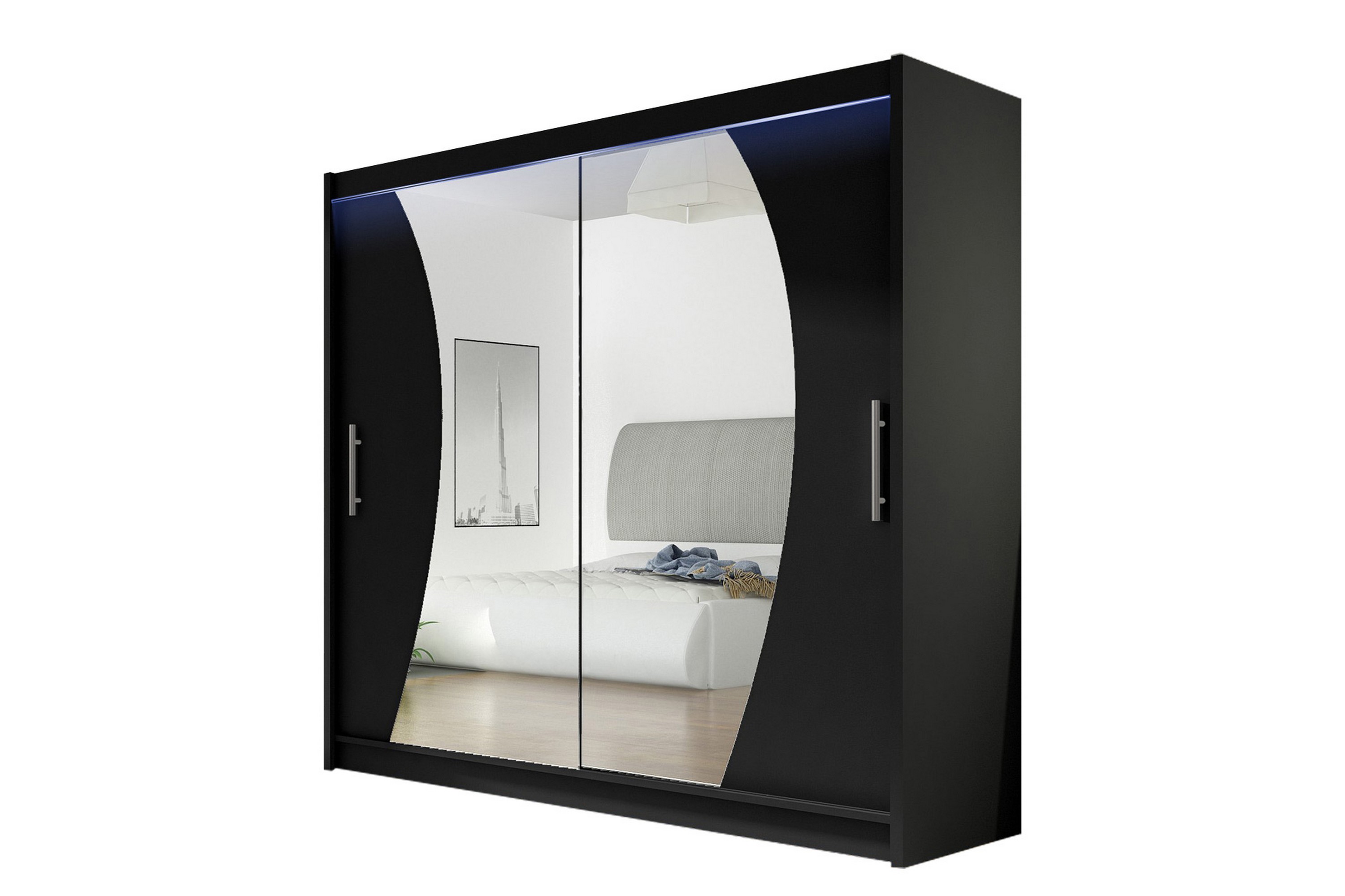 garderob med spegel prag 180x215 cm - svart