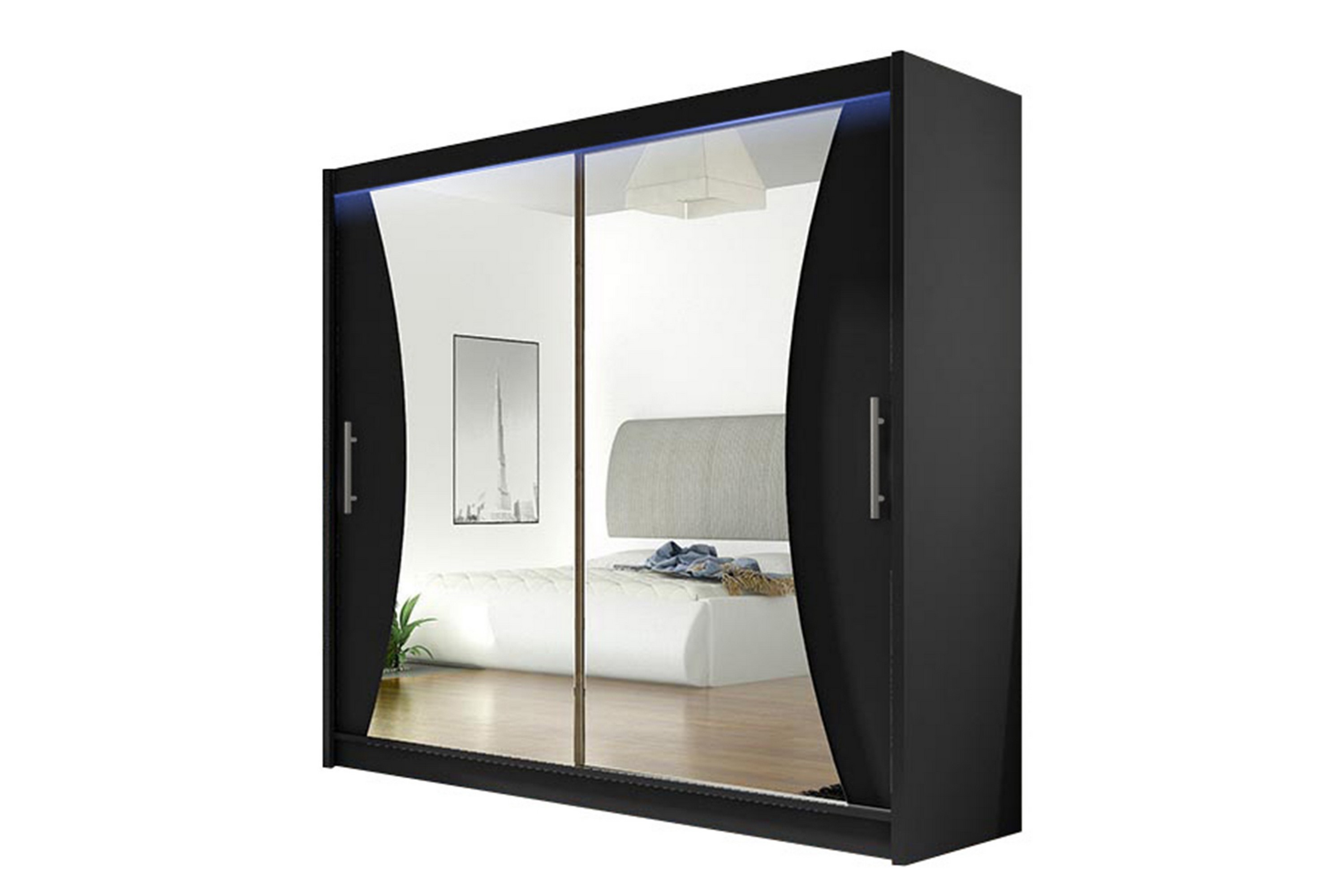 garderob med spegel prag 180x215 cm - svart