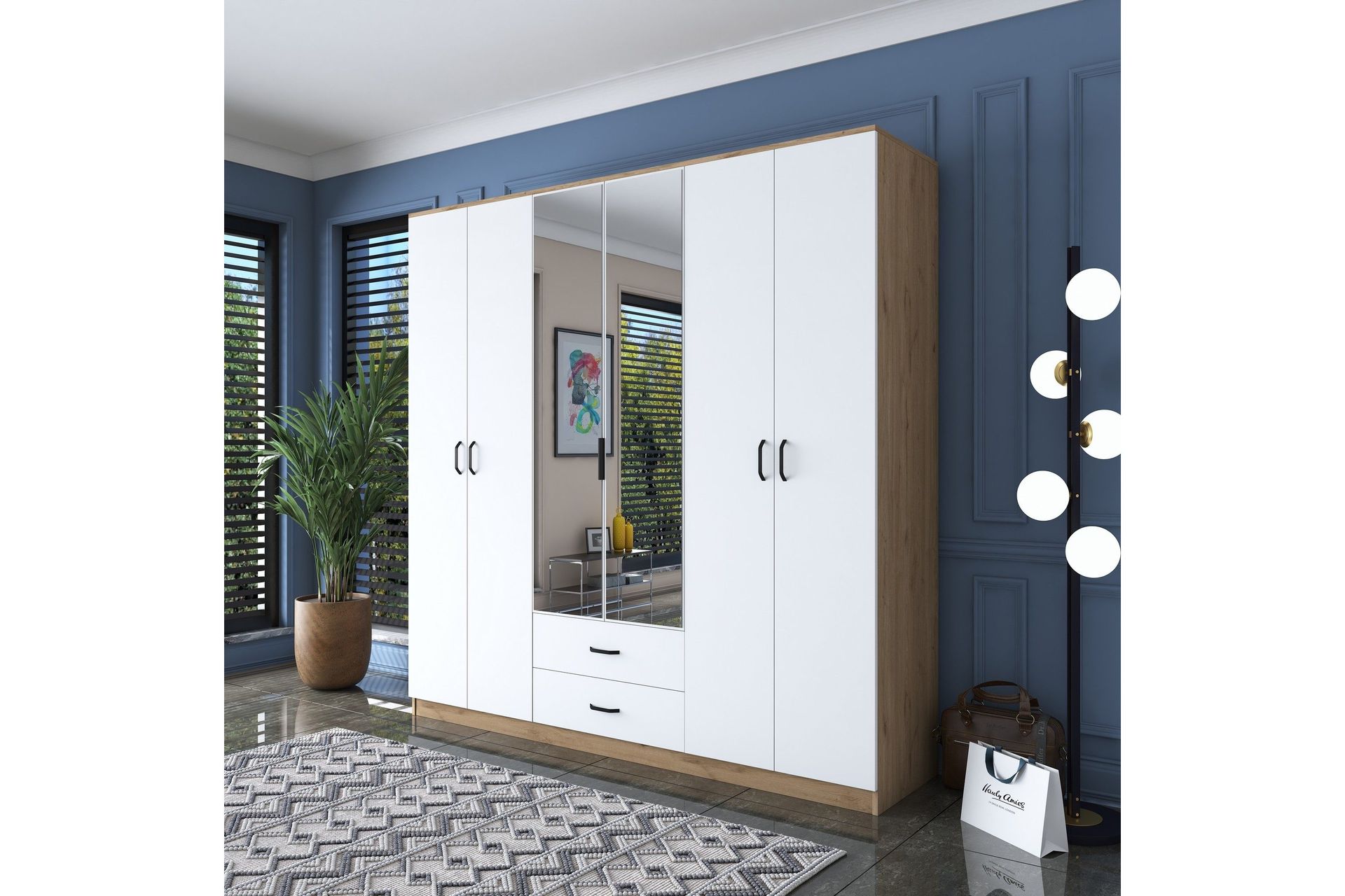 caturai garderob med spegel - valnöt/vit